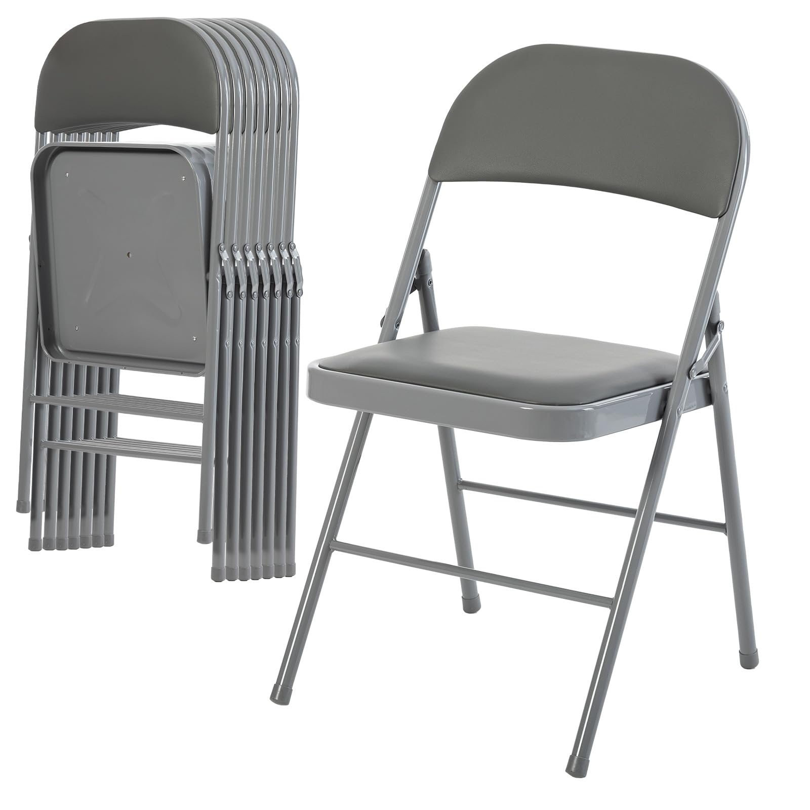 DUMOS 8 Pack Folding Chairs with Padded Cushion and Back, Grey