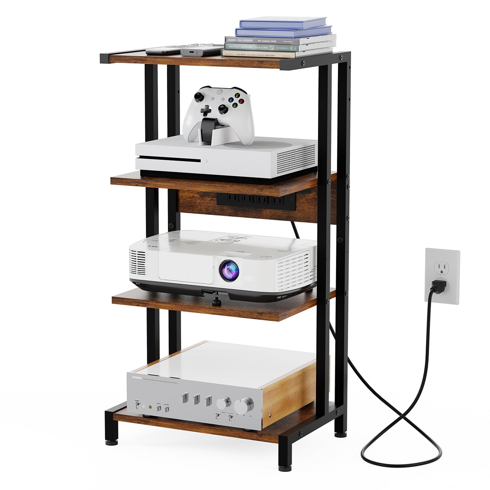 X-cosrack 4-Tier Game Console Shelf with Outlet