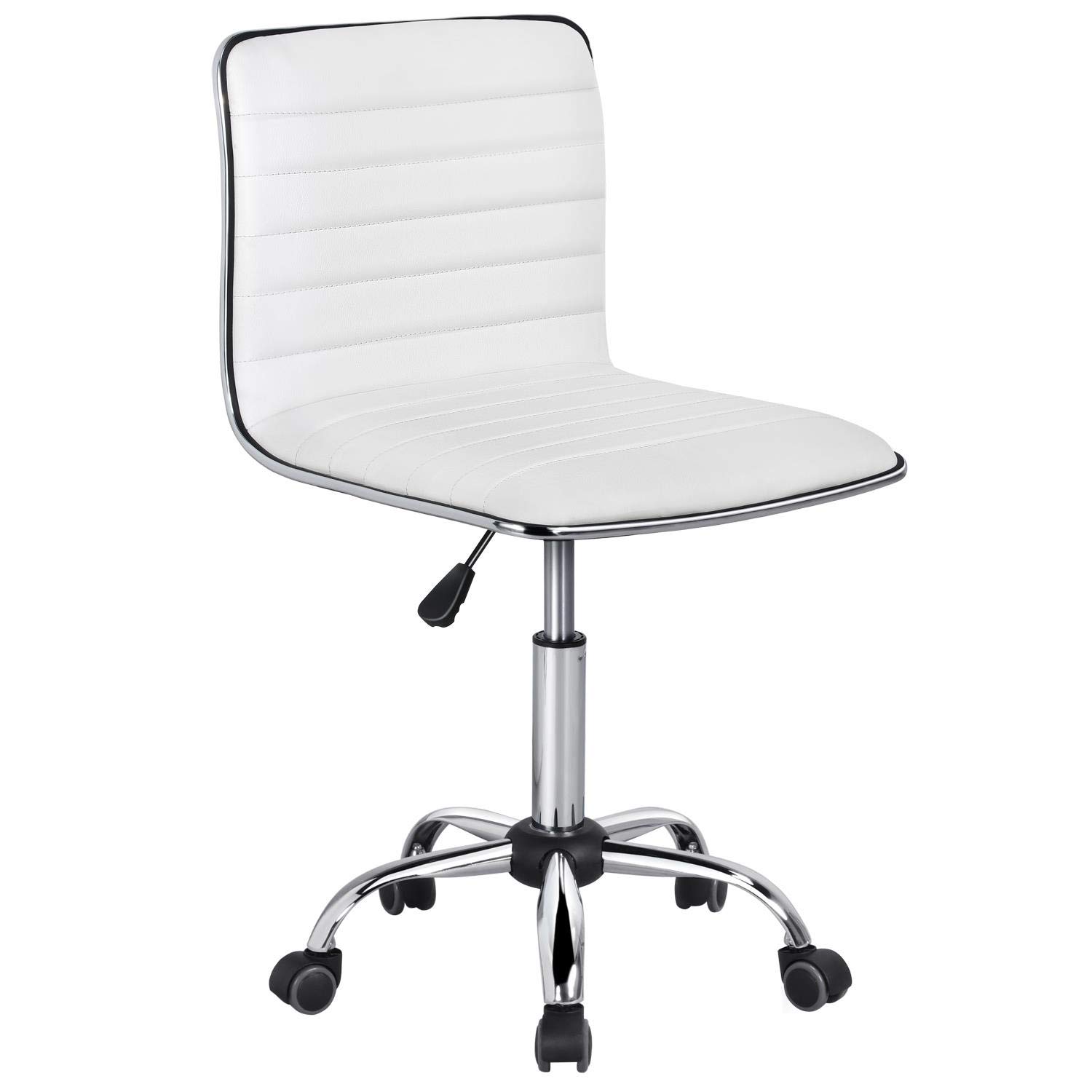 Yaheetech PU Leather Low Back Ribbed Armless Desk Chair (White)