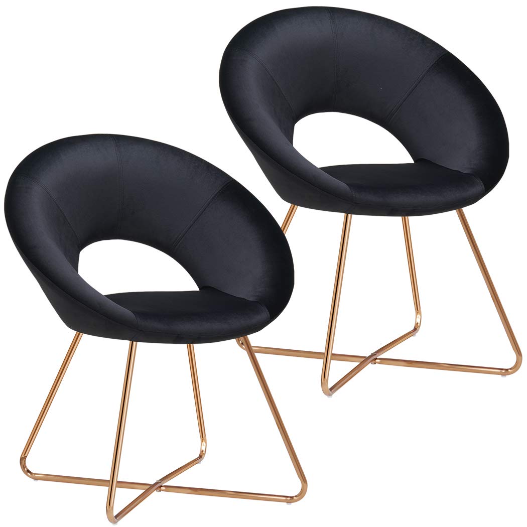 DUHOME Modern Accent Velvet Chairs Set of 2 (Black)