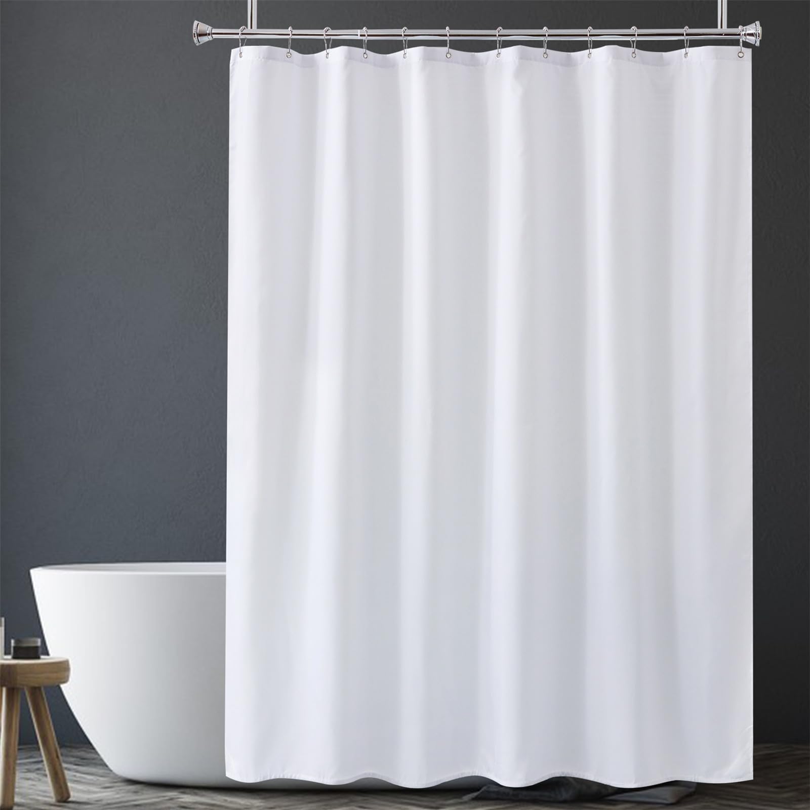 Amazer White Shower Liner Cloth Waterproof, 120G Heavy Duty Fabric with Weighted Stones