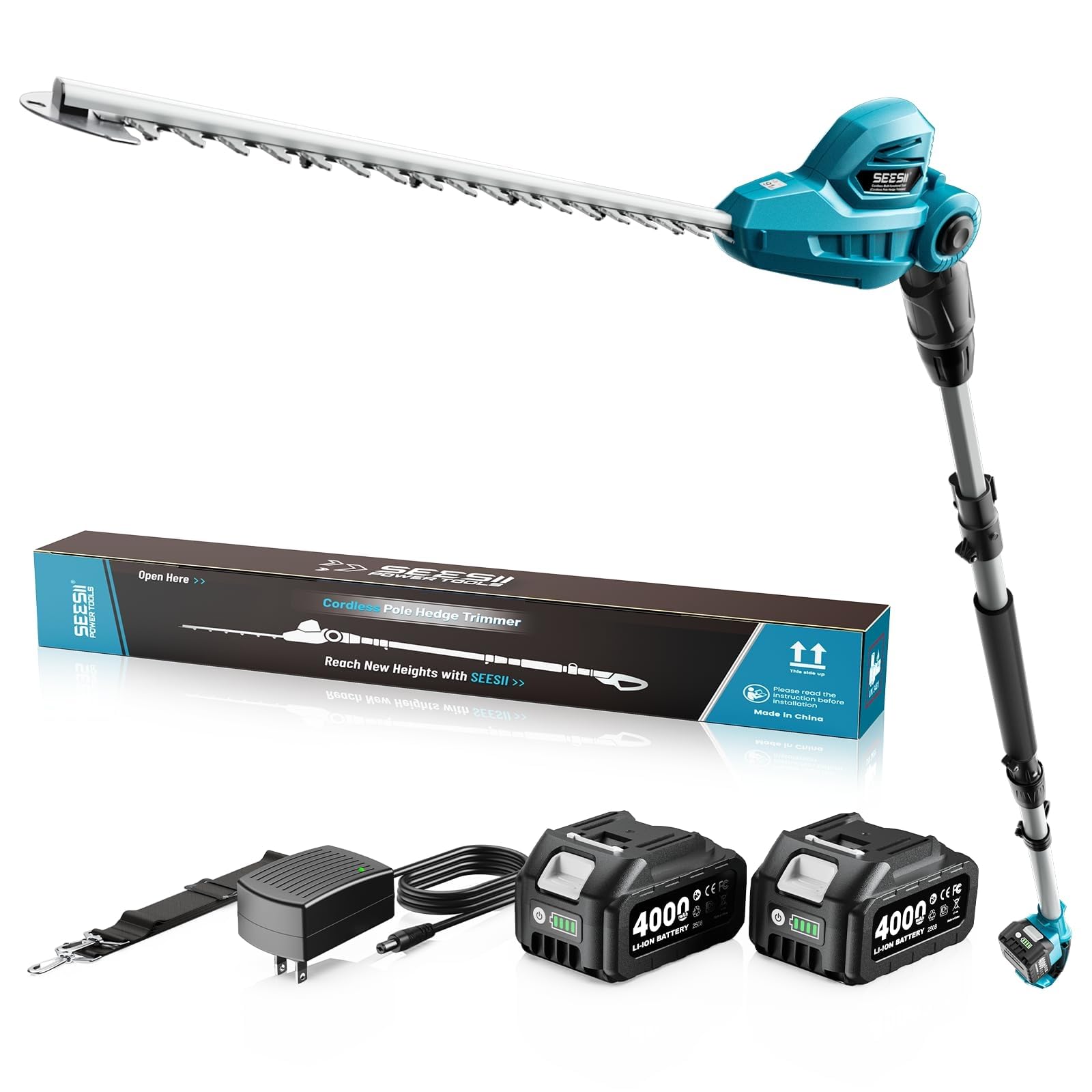 SEESII Cordless Pole Hedge Trimmer 16in Dual‑Action Blade