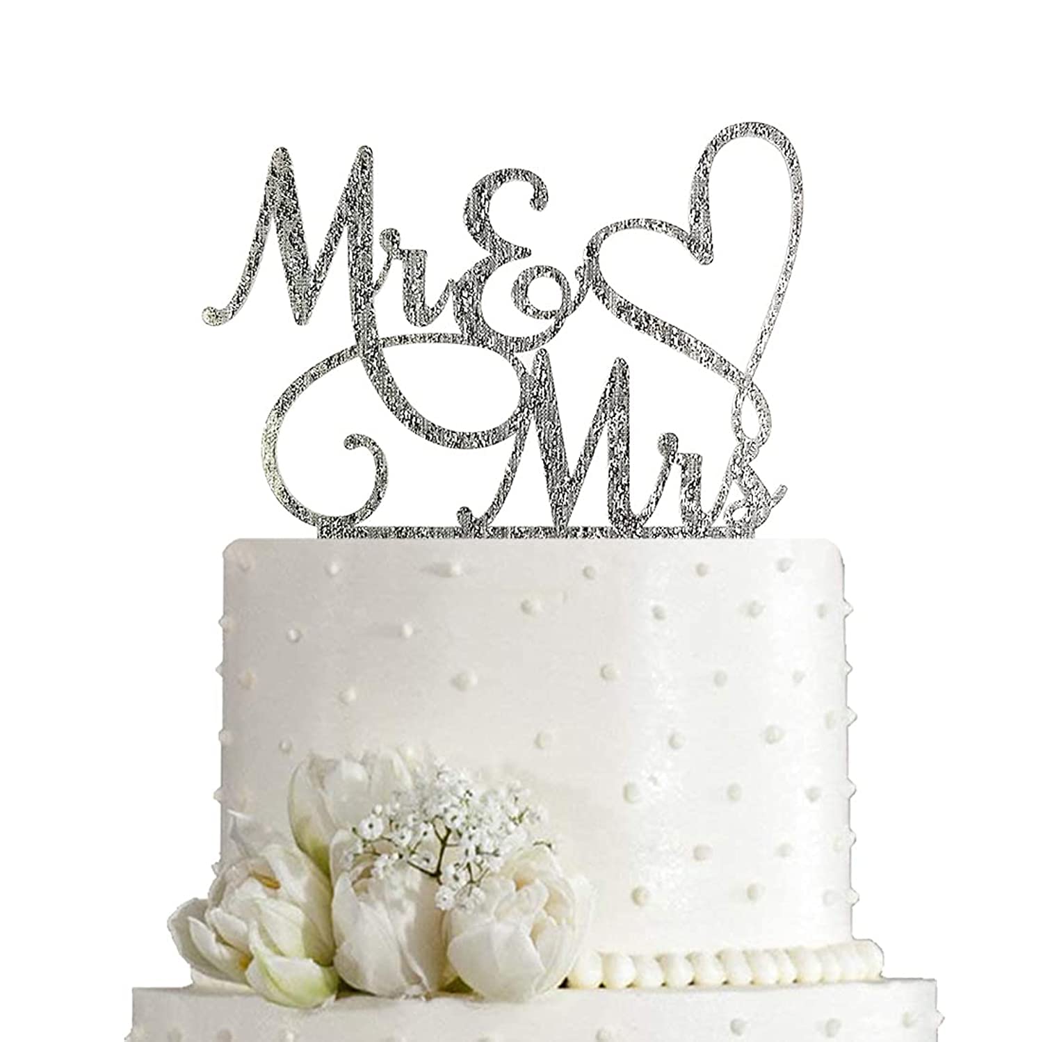 Mr and Mrs Silver Glitter Acrylic Topper