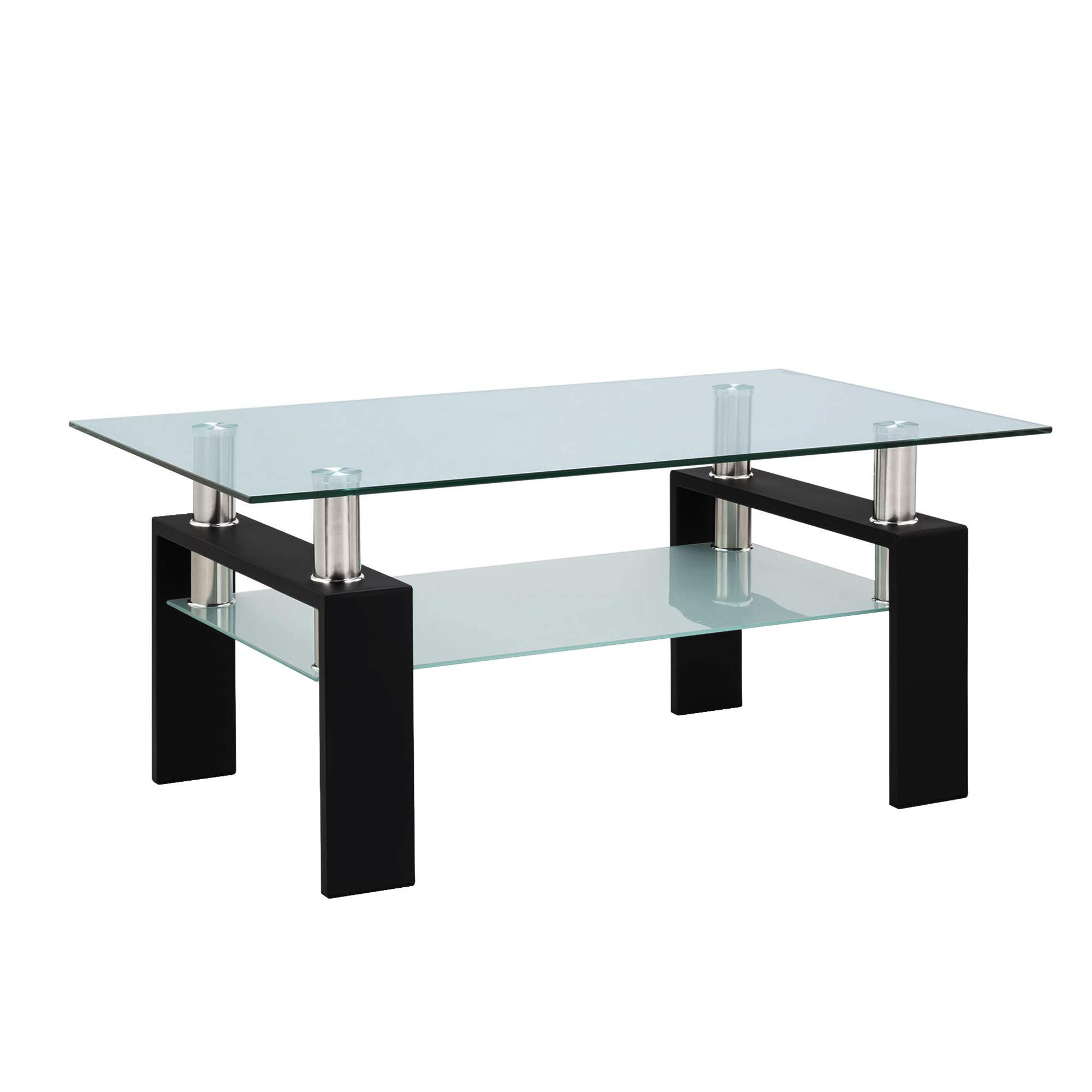 Rectangle Tempered Glass Coffee Table with Lower Shelf