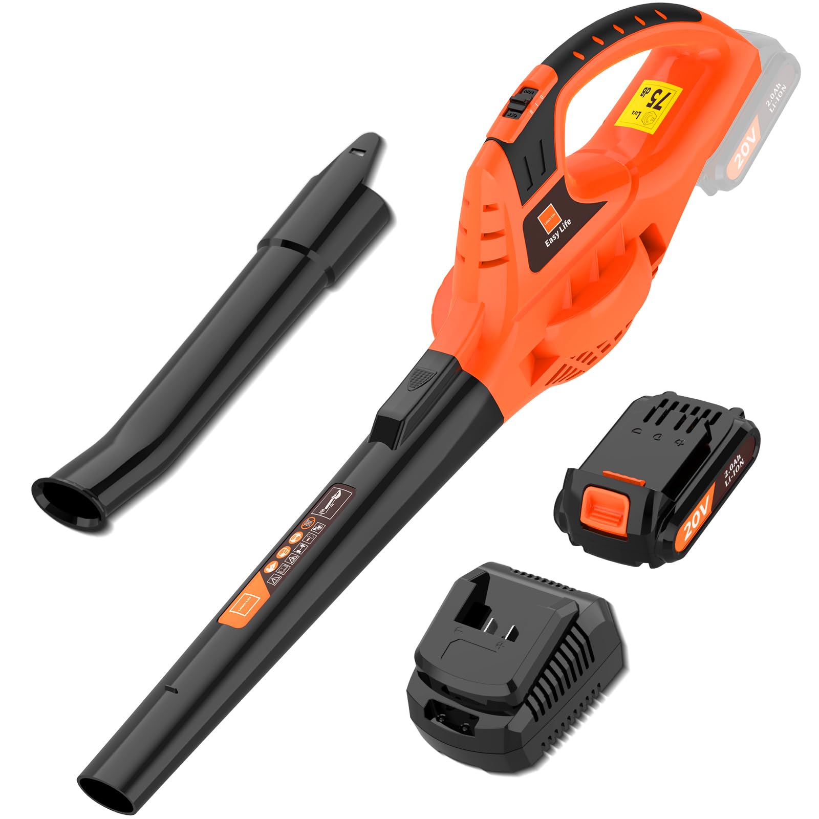 21V Lightweight Cordless Blower — 2.0Ah Battery & Fast Charger (Orange)