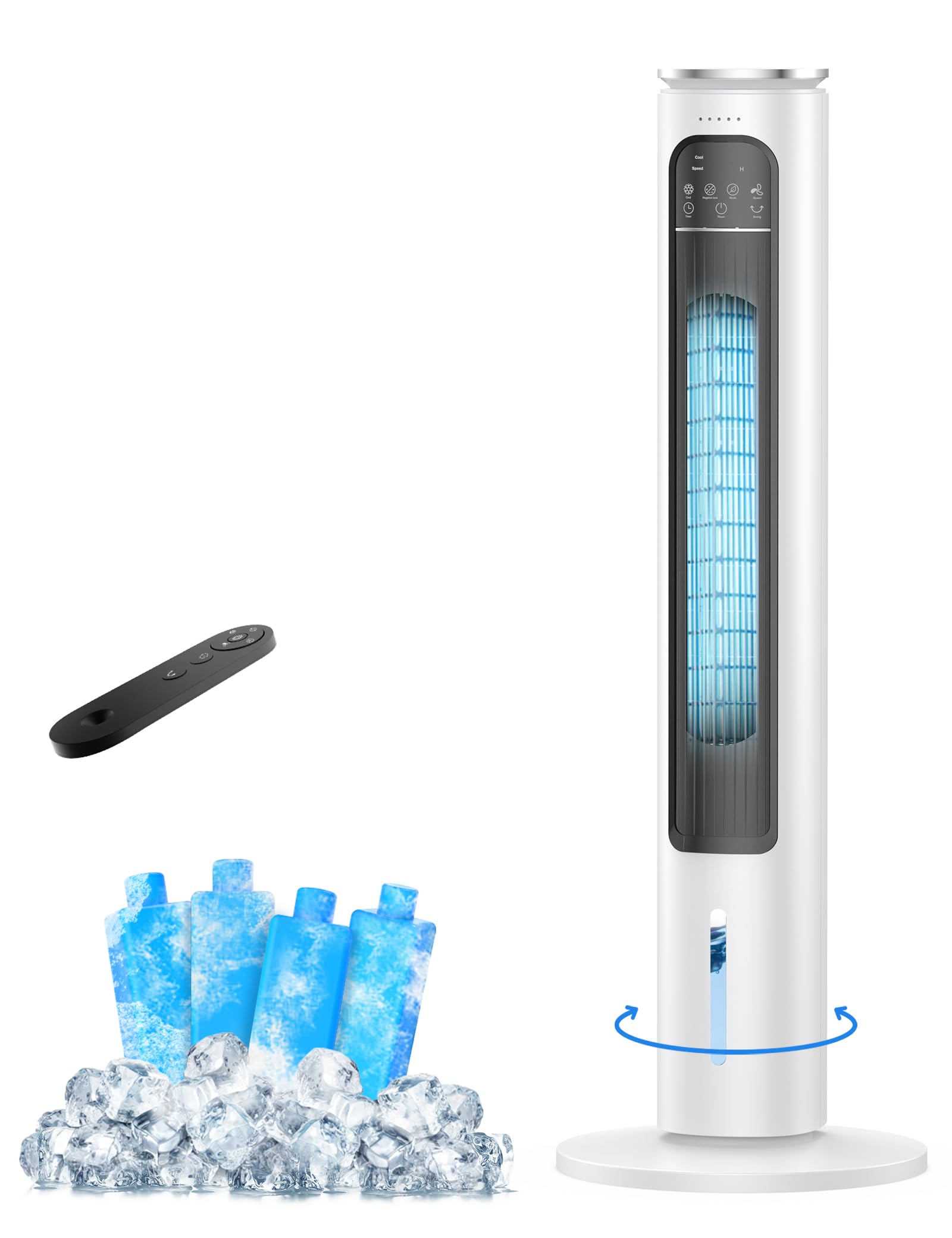 37" Windowless Evaporative Air Cooler — 2.5L Tank, 70° Oscillation, Ultra-Quiet