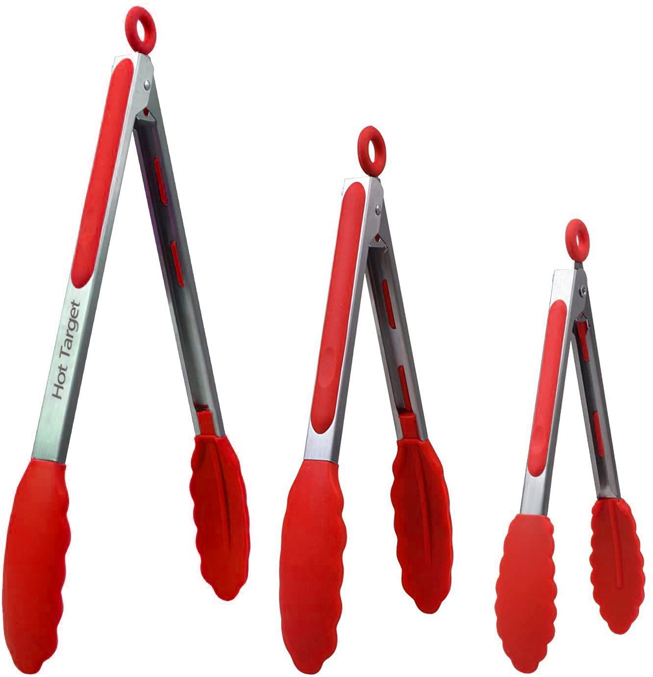 3‑Pack Silicone-Tipped Kitchen Tongs (7", 9", 12")