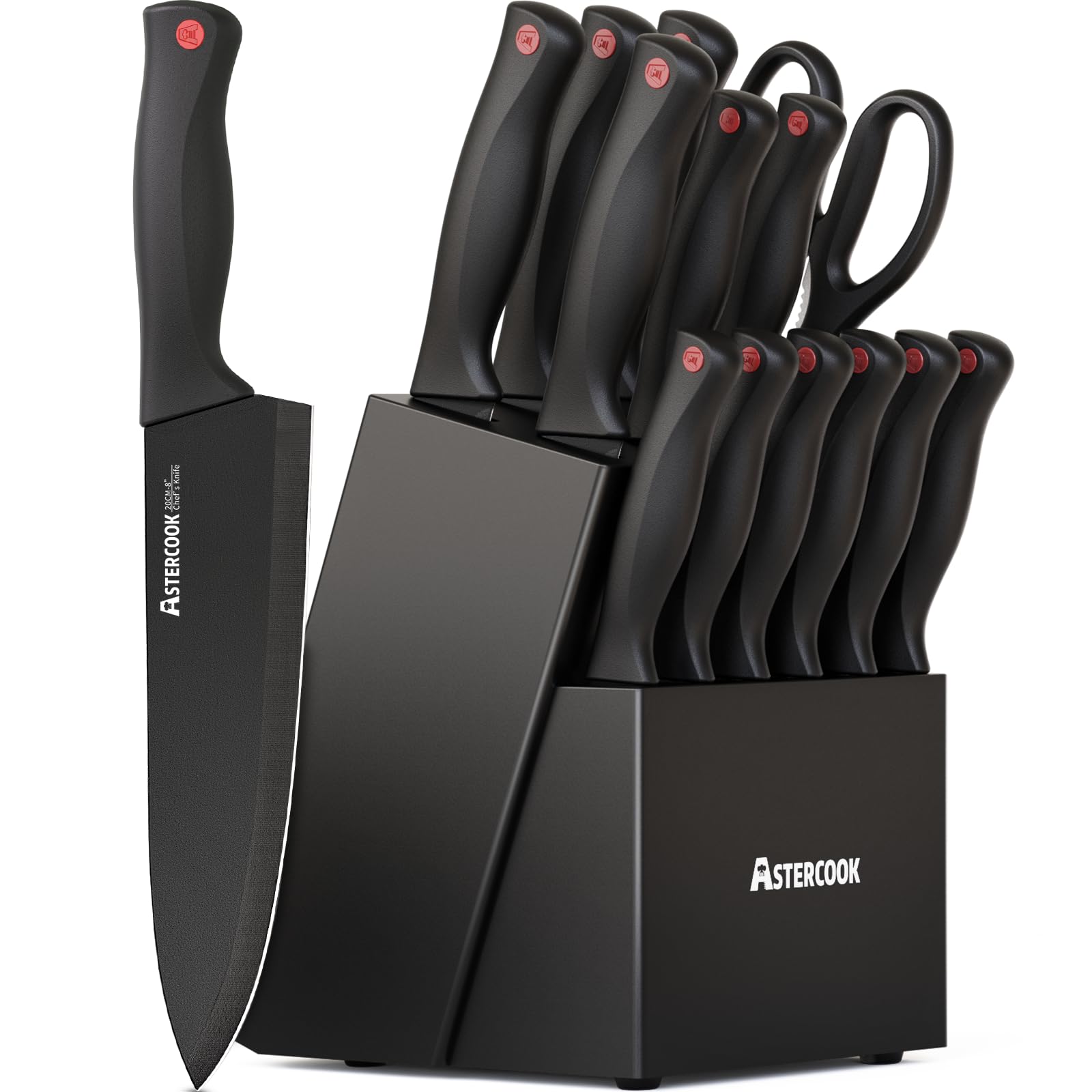 Astercook 15-Piece Knife Set with Sharpener Block