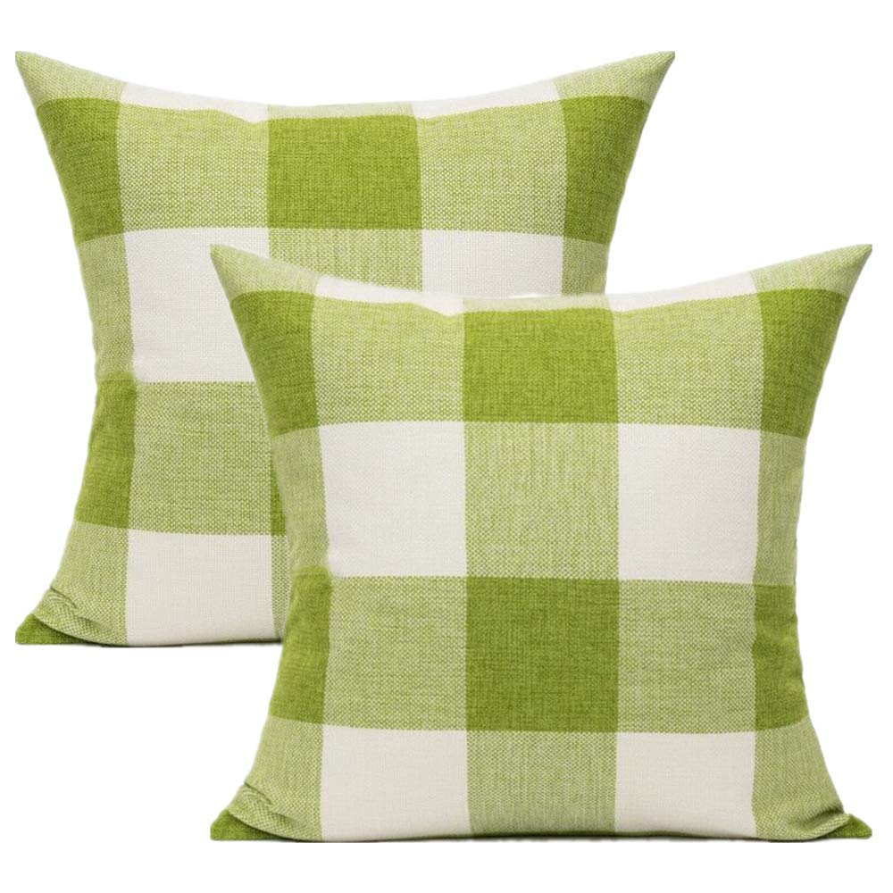 VAKADO Grass Green Buffalo Plaid Pillow Covers