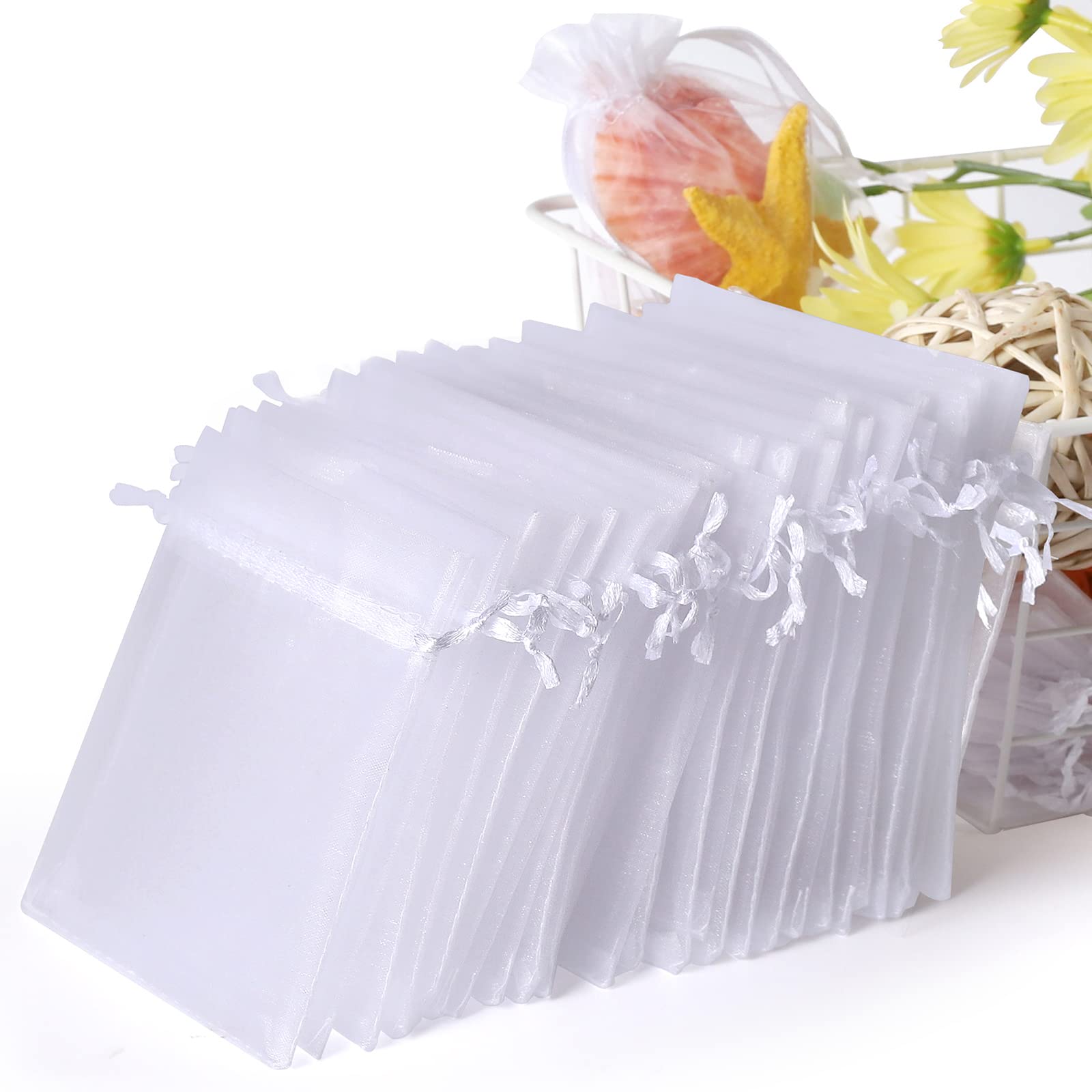 WenTao White Organza 4x6 Drawstring Bags