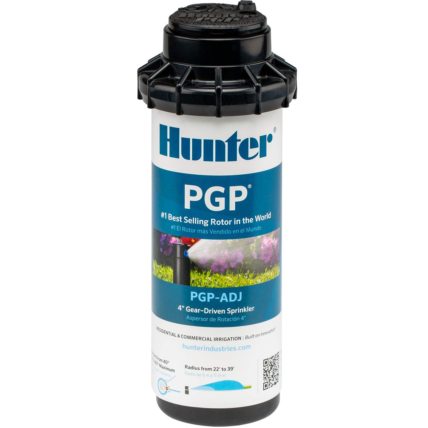 Hunter PGP-ADJ 3/4" Rotor Sprinkler Head, Adjustable 40°-360° Arc, 4" Pop-Up Gear Drive Lawn Irrigation Head, 22-52 ft Spray Distance, Preinstalled 3.0 GPM Nozzle 1