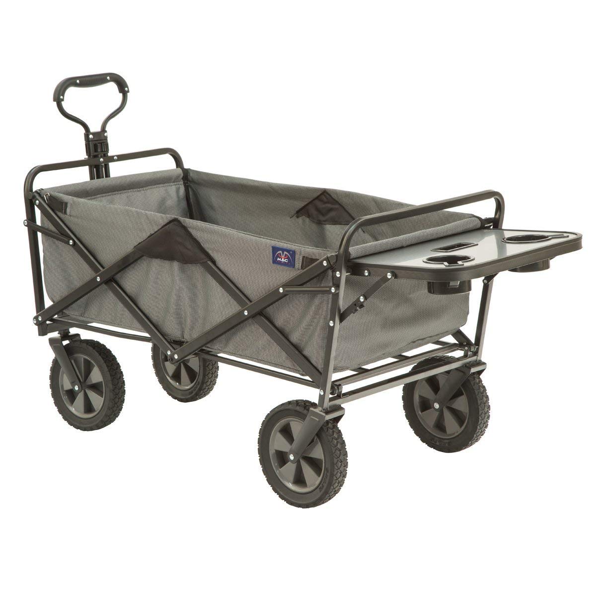 Mac Sports Collapsible Outdoor Utility Wagon with Folding Table and Drink Holders — Gray