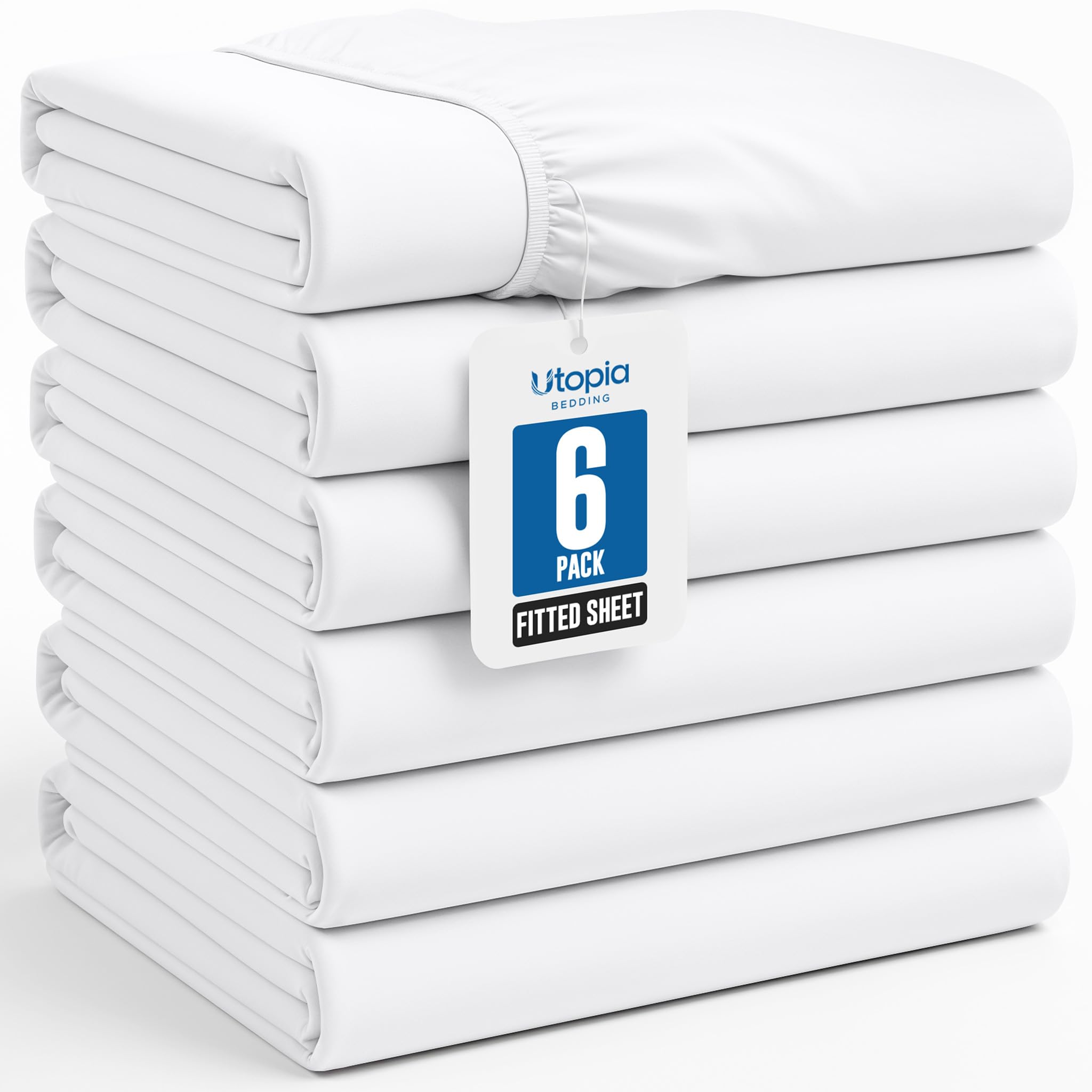 Utopia Bedding Twin Fitted Sheets - Bulk Pack of 6, Brushed Microfiber (White)