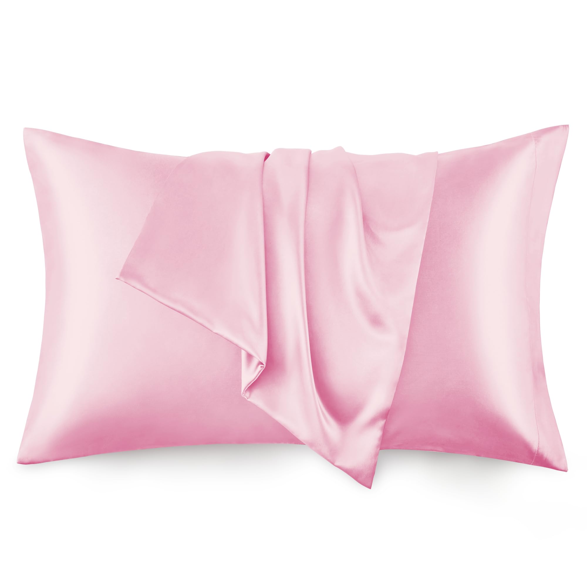 Love's cabin Satin Pillowcase Set of 2 Queen Size 20x30, Cooling Pillow Covers for Hair and Skin, Silky Smooth with Envelope Closure, Similar to Silk, Pink Pink Queen (20"x30")