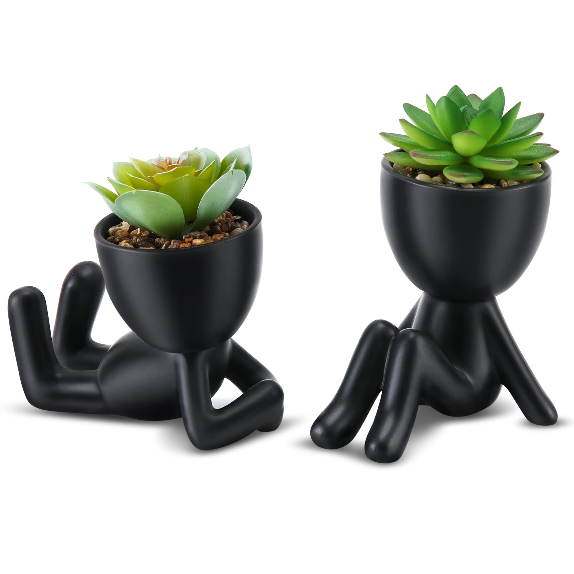 Faux Succulents in Ceramic Human Pots (2-Pack)