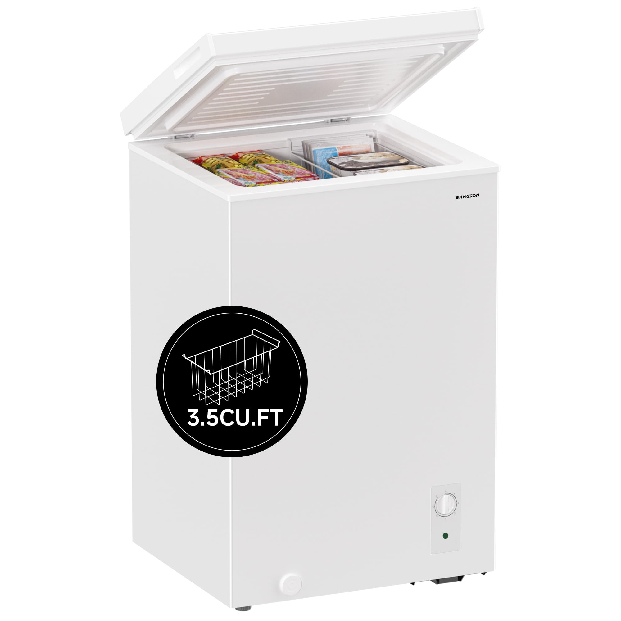 BANGSON Chest Freezer — 3.5 Cu Ft with Removable Basket (White)