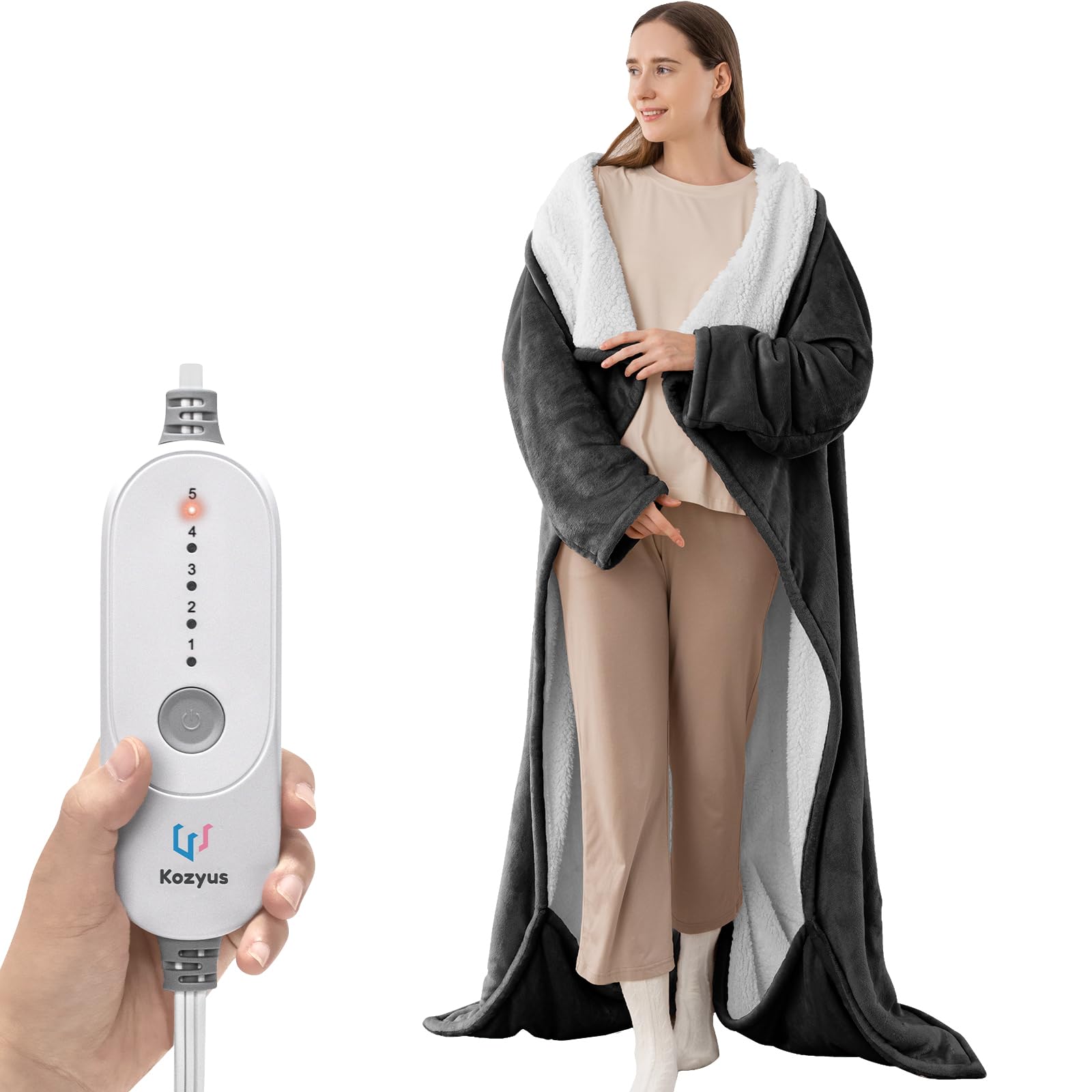 Wearable Heated Blanket with Foot Pocket & Sleeves, Electric Blanket Heated Robe, 5 Heat Settings, 3H Auto-Off, Machine Washable, ETL Certified, 50" x 70"