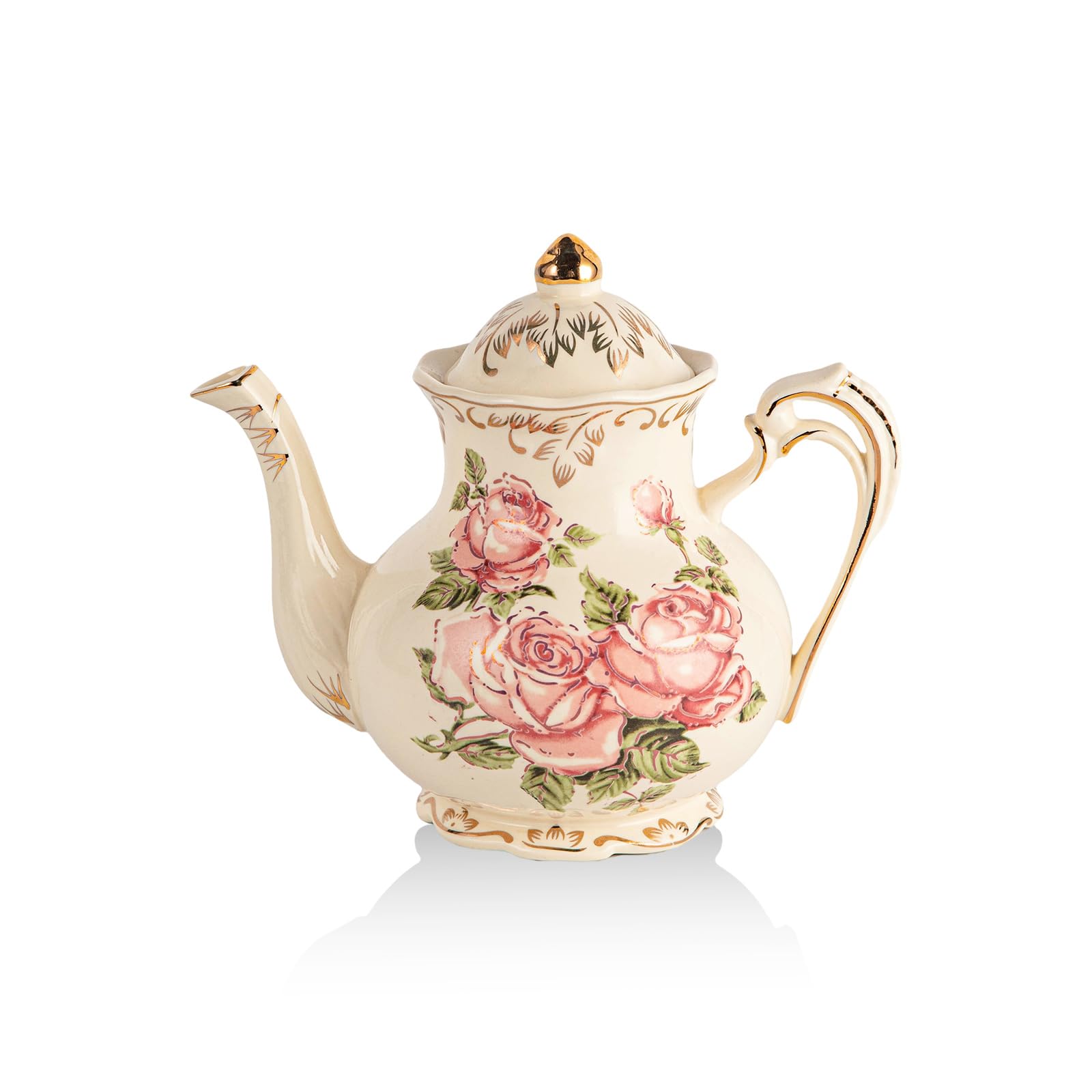 YOLIFE Pink Rose Ceramic Teapot