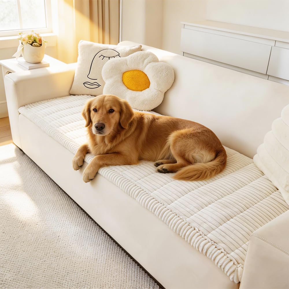 Couch Cover for Dogs Washable, Fuzzy Pet Couch Covers for 3 Cushion Sofa Pet Friendly, Non Slip Sofa Cover (White, 27.6" x 59"/70 x 150cm) White 27.6" x 59"/70 x 150cm