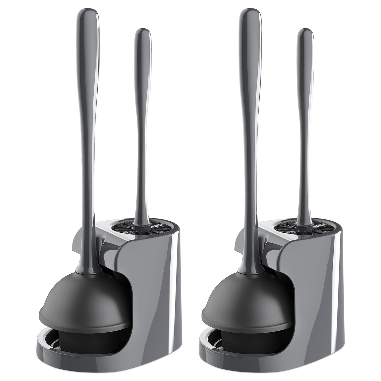 MR.SIGA Toilet Plunger and Bowl Brush Combo (Gray, 2 Sets)