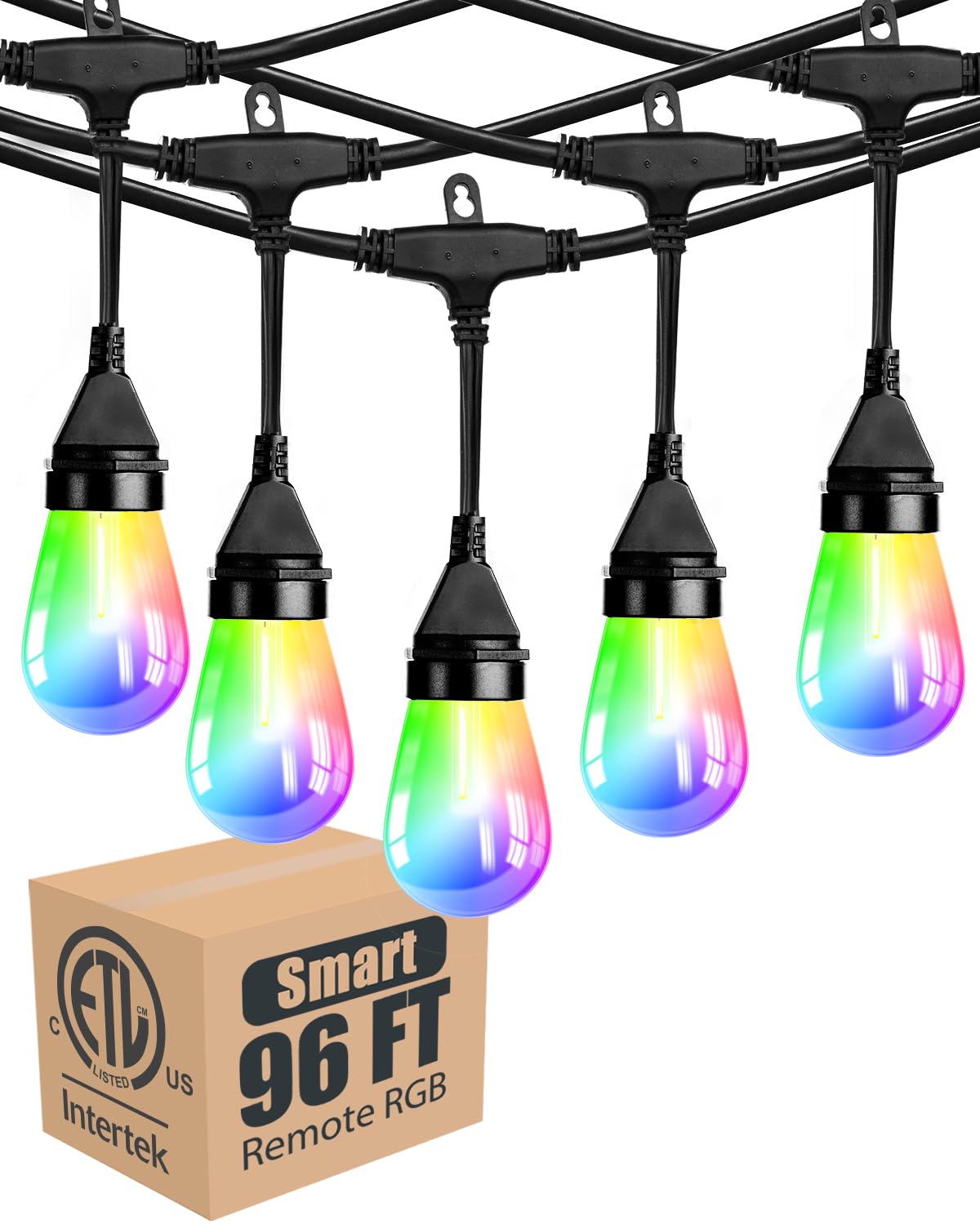 Lightdot 96FT Outdoor RGB String Lights, 96FT RGBW, Dimmable, Remote, IP65