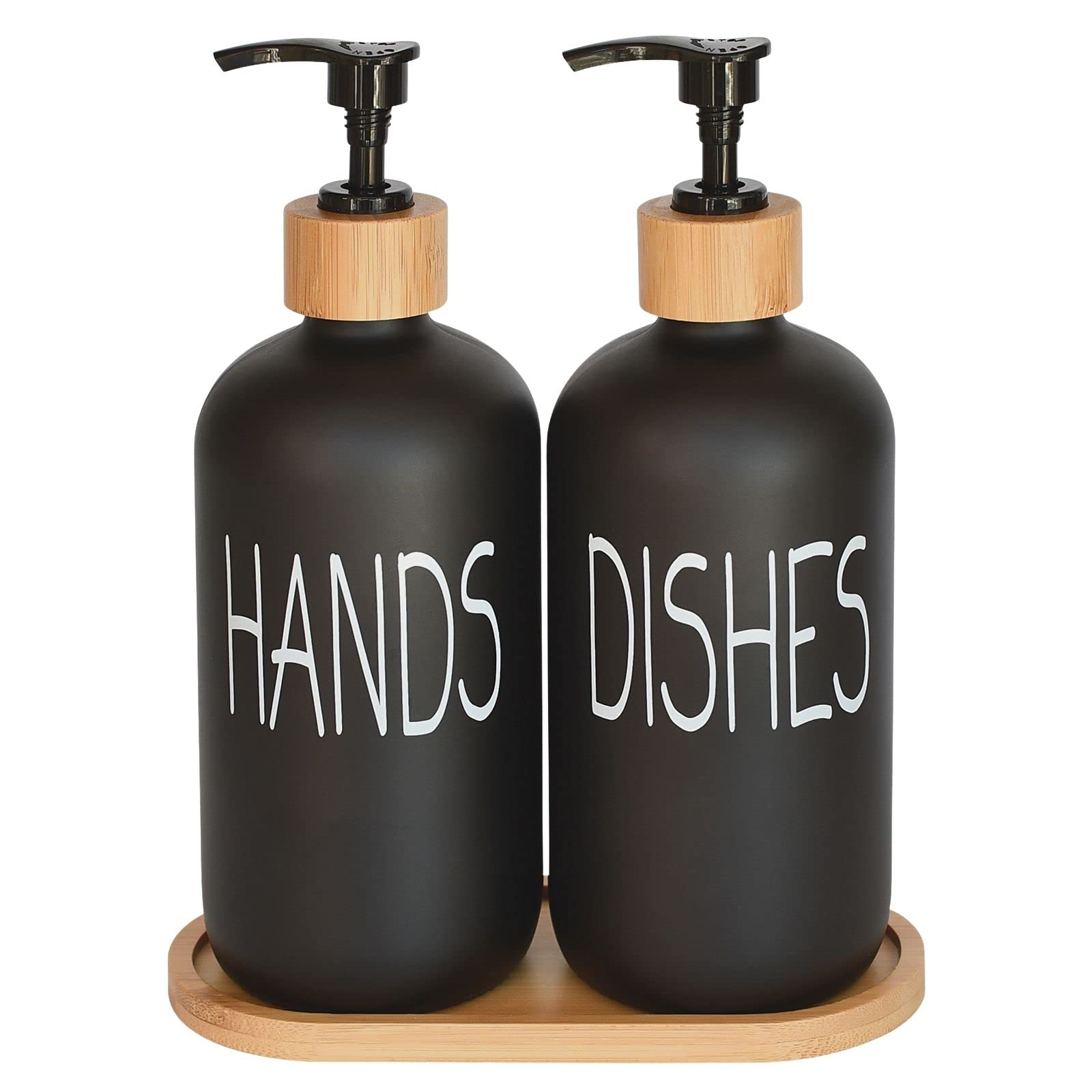 DIDROOM Matte Black Dispenser Set with Bamboo Tray