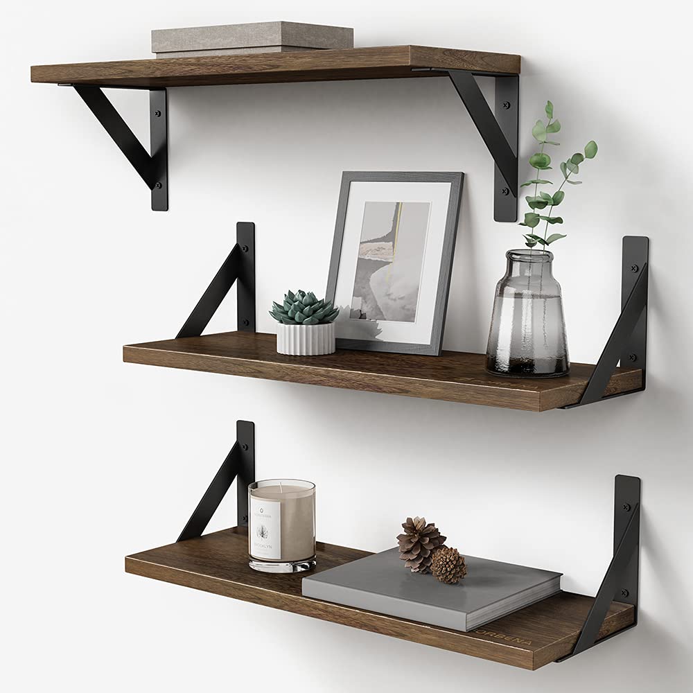 Rustic Triangle-Bracket Floating Shelves (Set of 3)