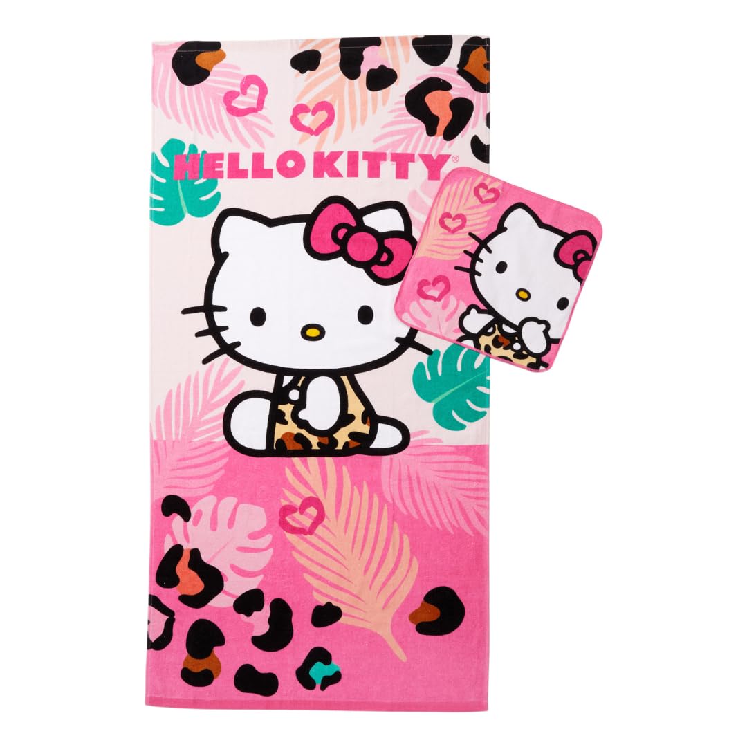 Hello Kitty Kids Bath/Pool/Beach Towel with Washcloth 2-Piece Set, 25 x 50 in