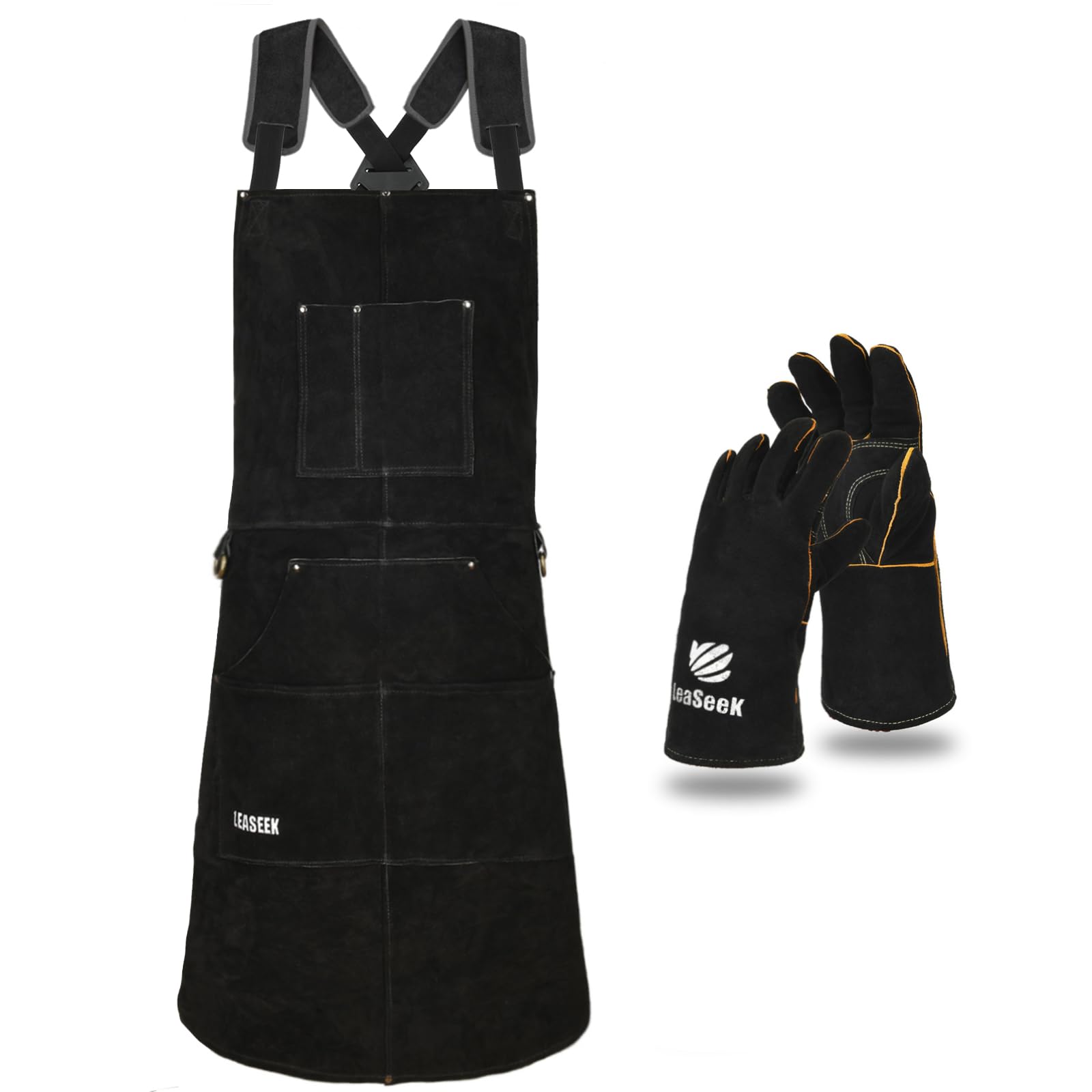 LeaSeek Leather Welding Apron with Gloves