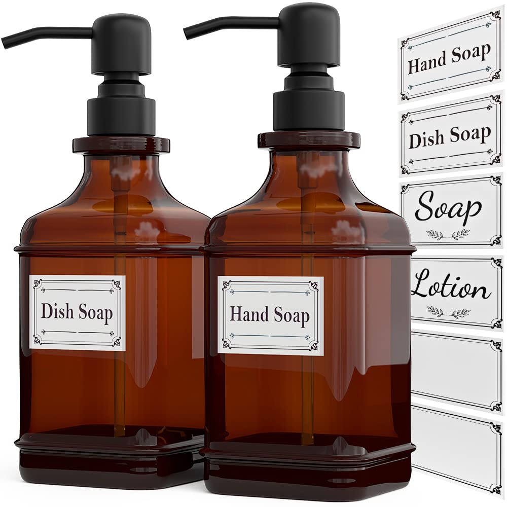 GLADPURE Amber Glass Soap Dispenser (2-Pack)