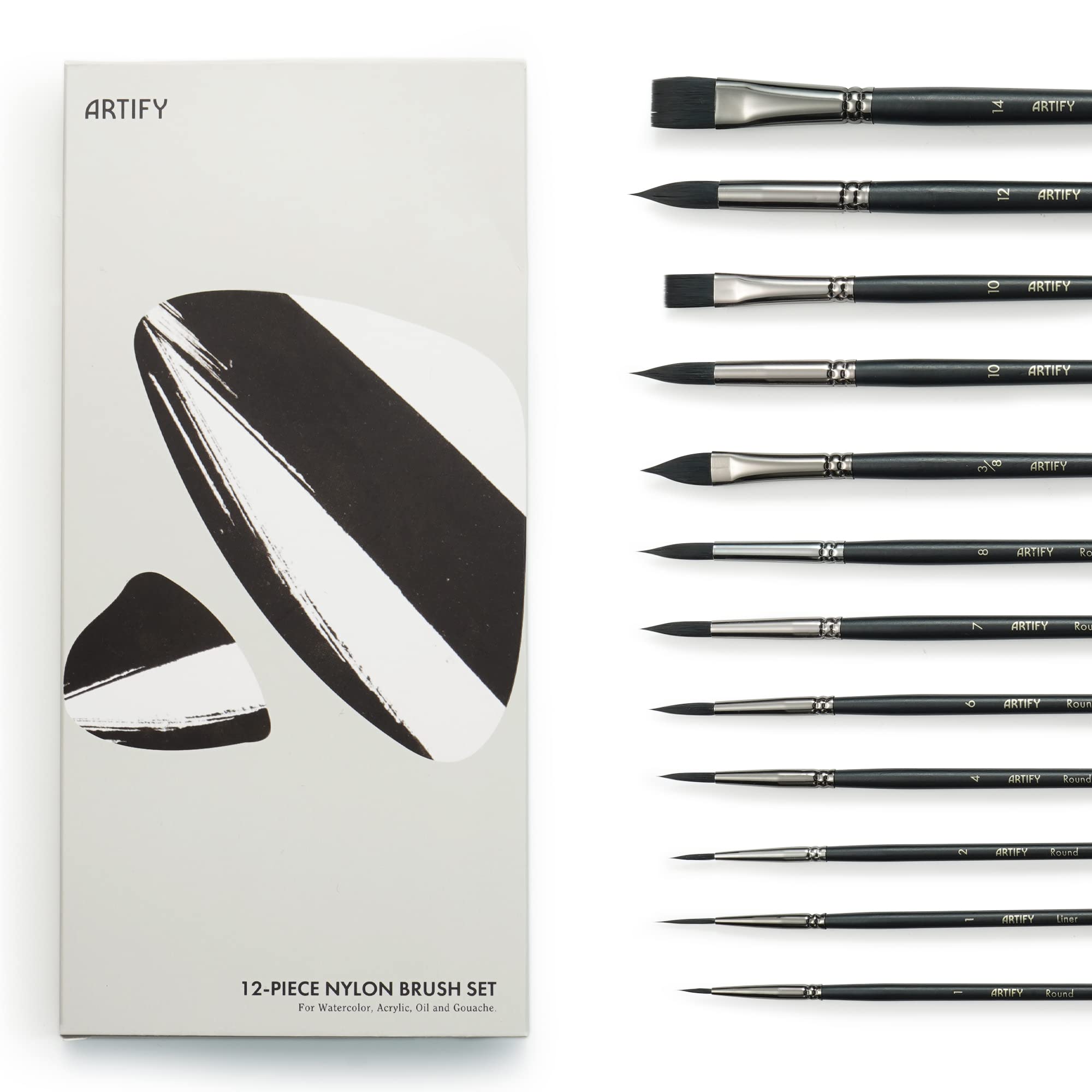 ARTIFY Bionic Hair Watercolor & Gouache Brushes (12 pcs)