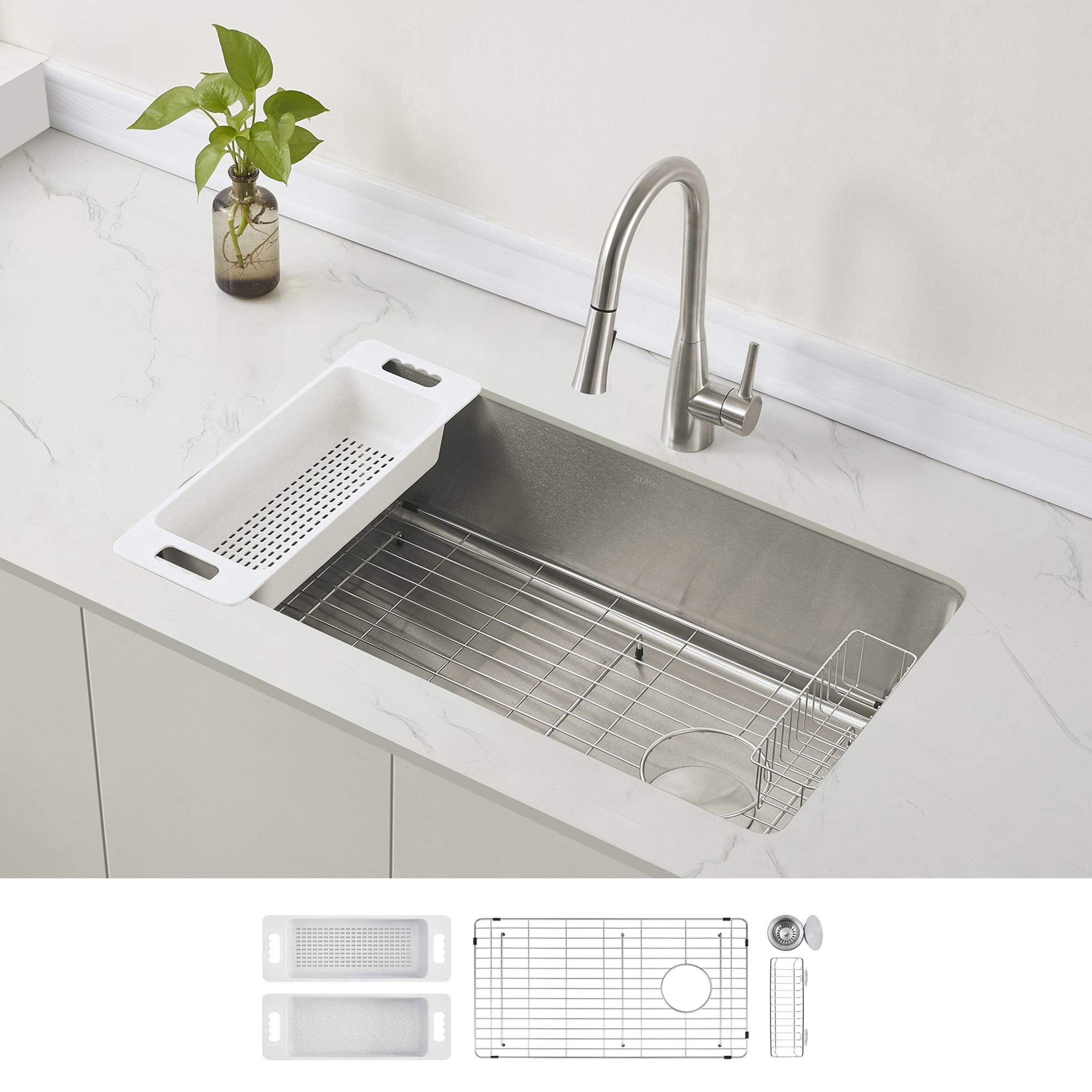 Zuhne 32in Undermount Single Bowl Offset Drain