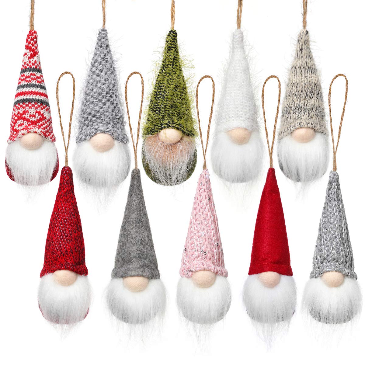 Handmade Gnome Hanging Ornaments (Set of 10)