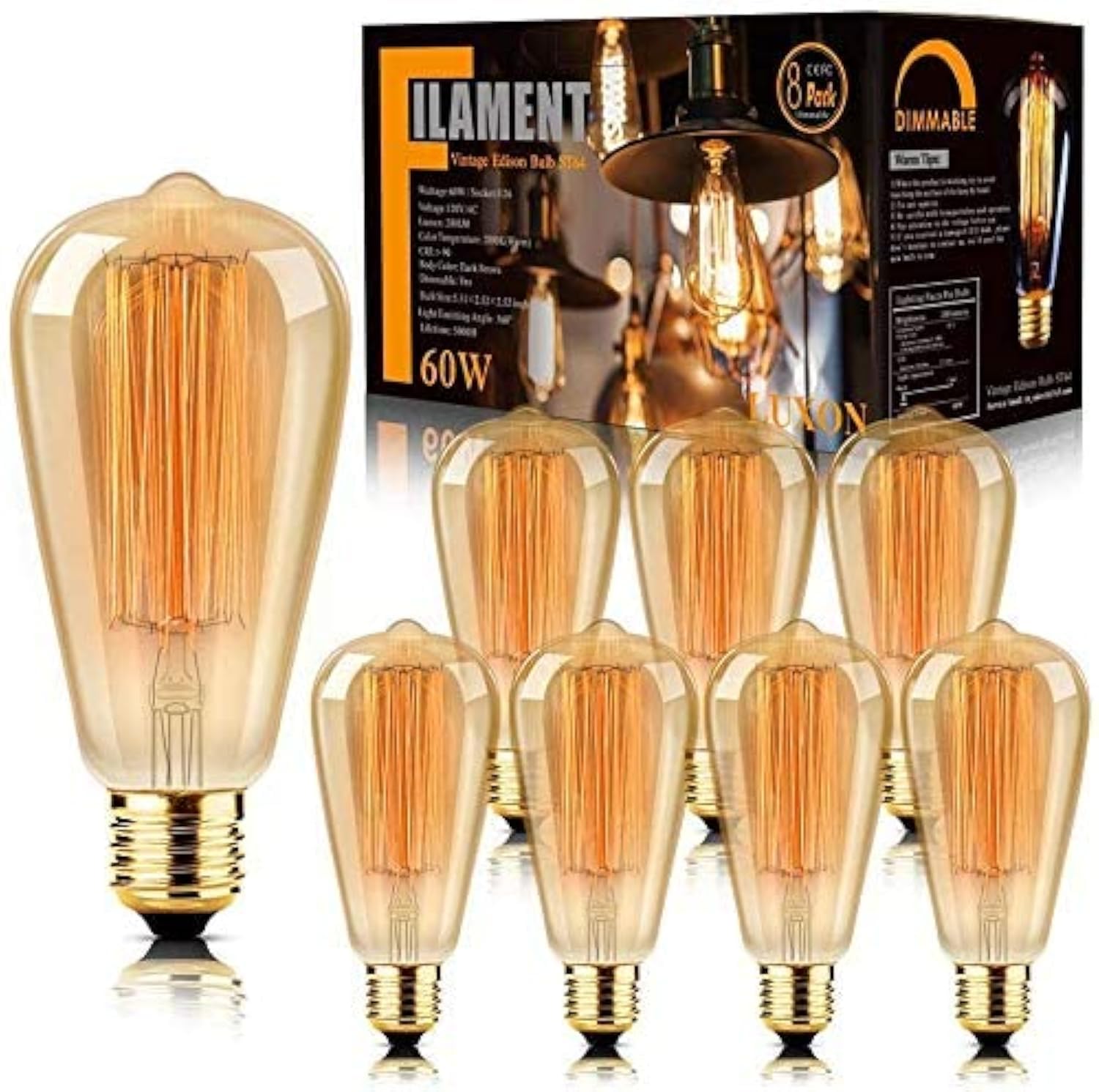 LUXON 60W Amber Edison E26 Filament Bulb