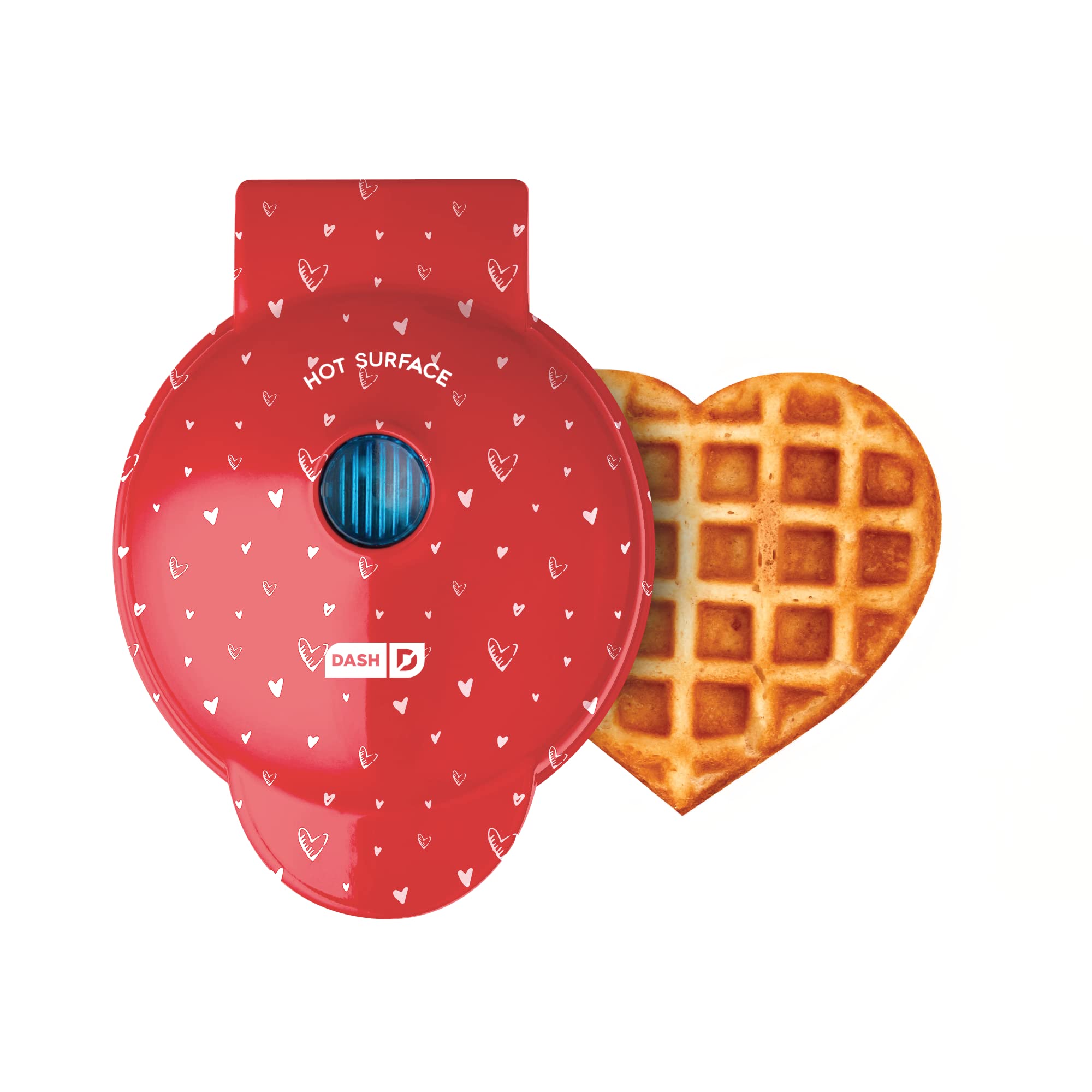 Dash Mini Waffle Maker- Electric Waffle Maker for Fun Breakfasts - Dual Nonstick Cooking Surface - Enjoy Fun, Family-Friendly Treats - Red Love Heart HEART PRINT