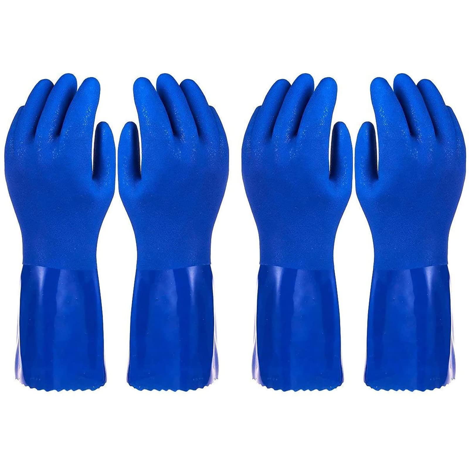2 Pairs Cotton-Lined Rubber Household Cleaning Gloves (Blue)