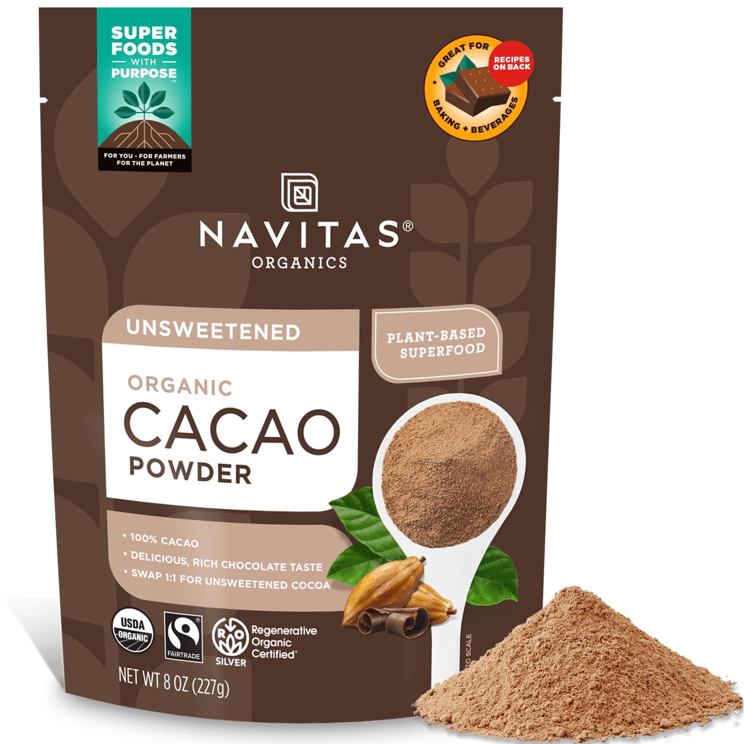 Navitas Organics Cacao Powder - Regenerative Organic Certified, 8 oz