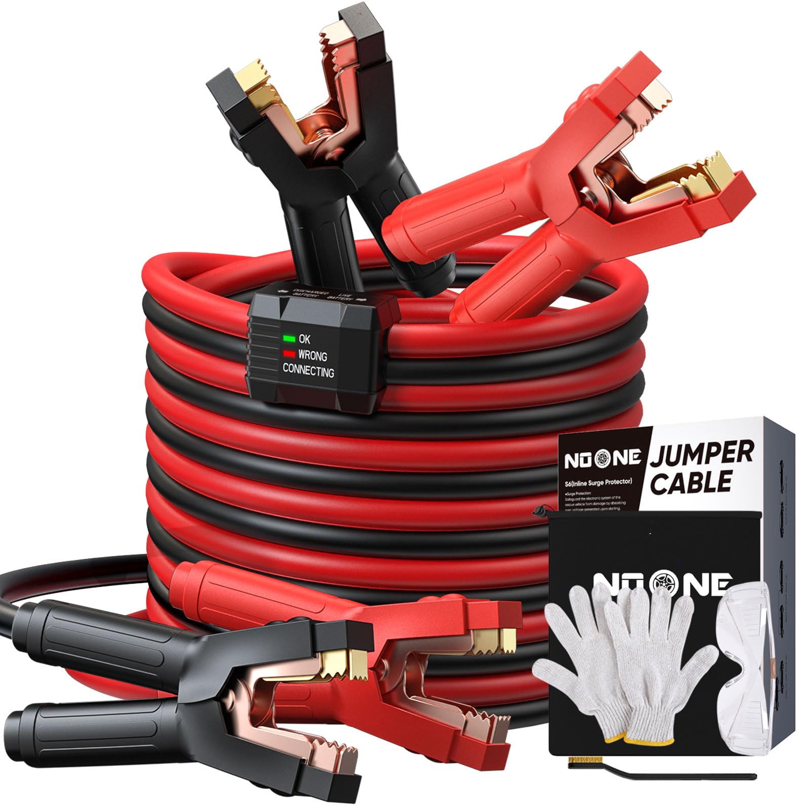 NOONE 0 Gauge 25FT Heavy Duty Jumper Cables — 1000A with S6 Smart Safety System