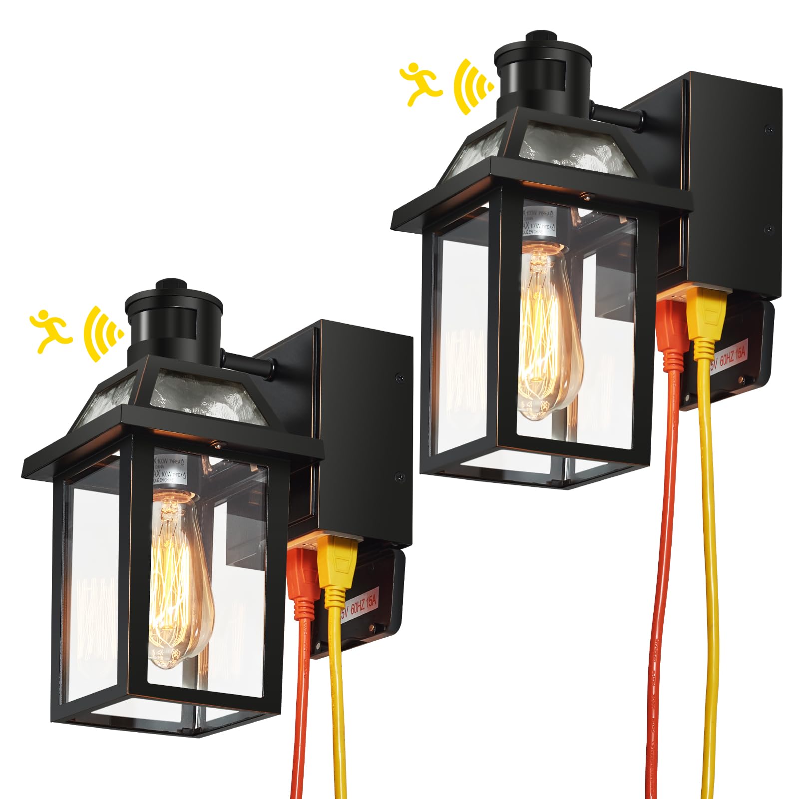 Yisuro Porch Lights with GFCI Outlet (2 Pack, Black)