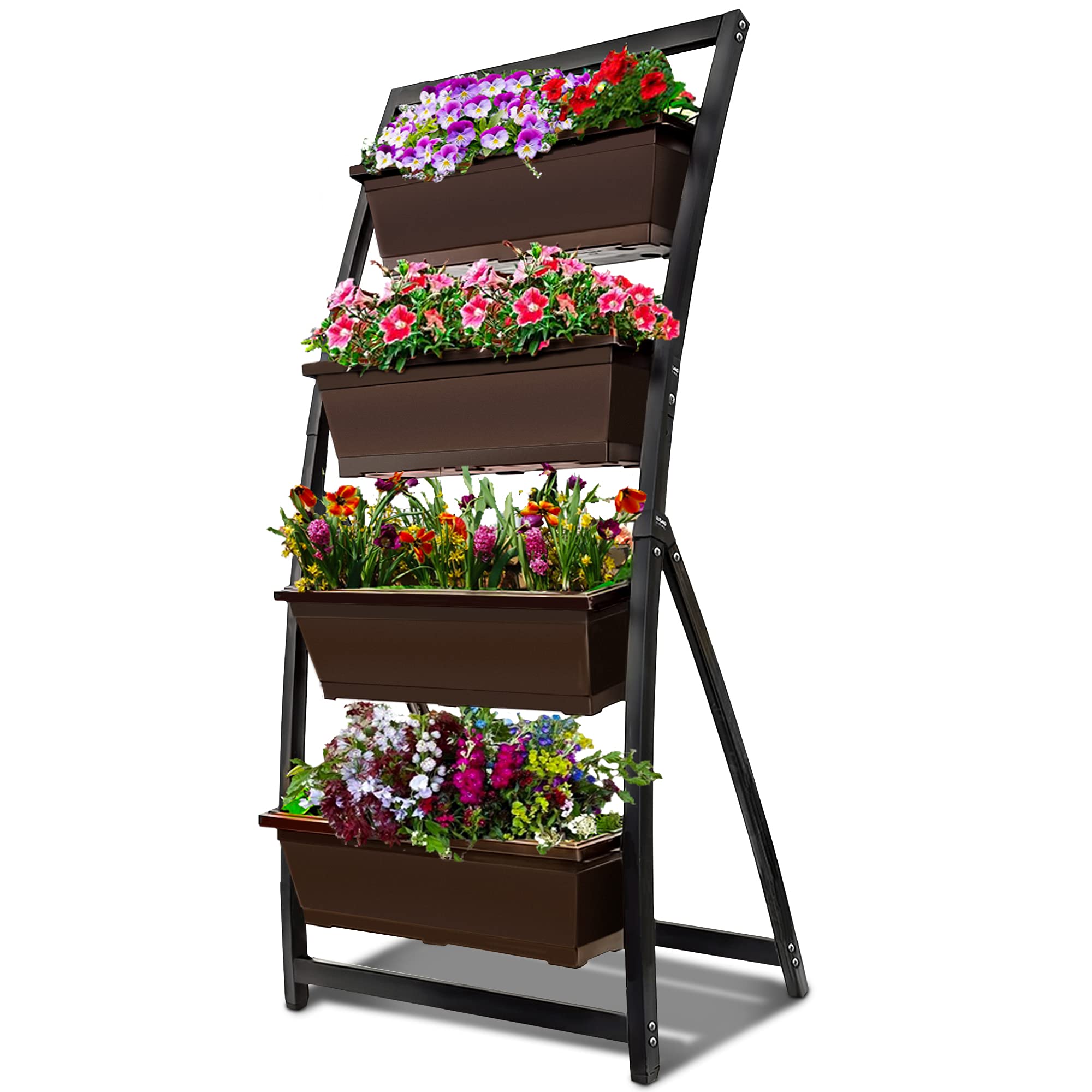 6-Ft Raised Garden Bed - Vertical Garden Freestanding Elevated Planter with 4 Container Boxes - Good for Patio or Balcony Indoor and Outdoor - Perfect to Grow Vegetables Herbs Flowers Espresso Brown