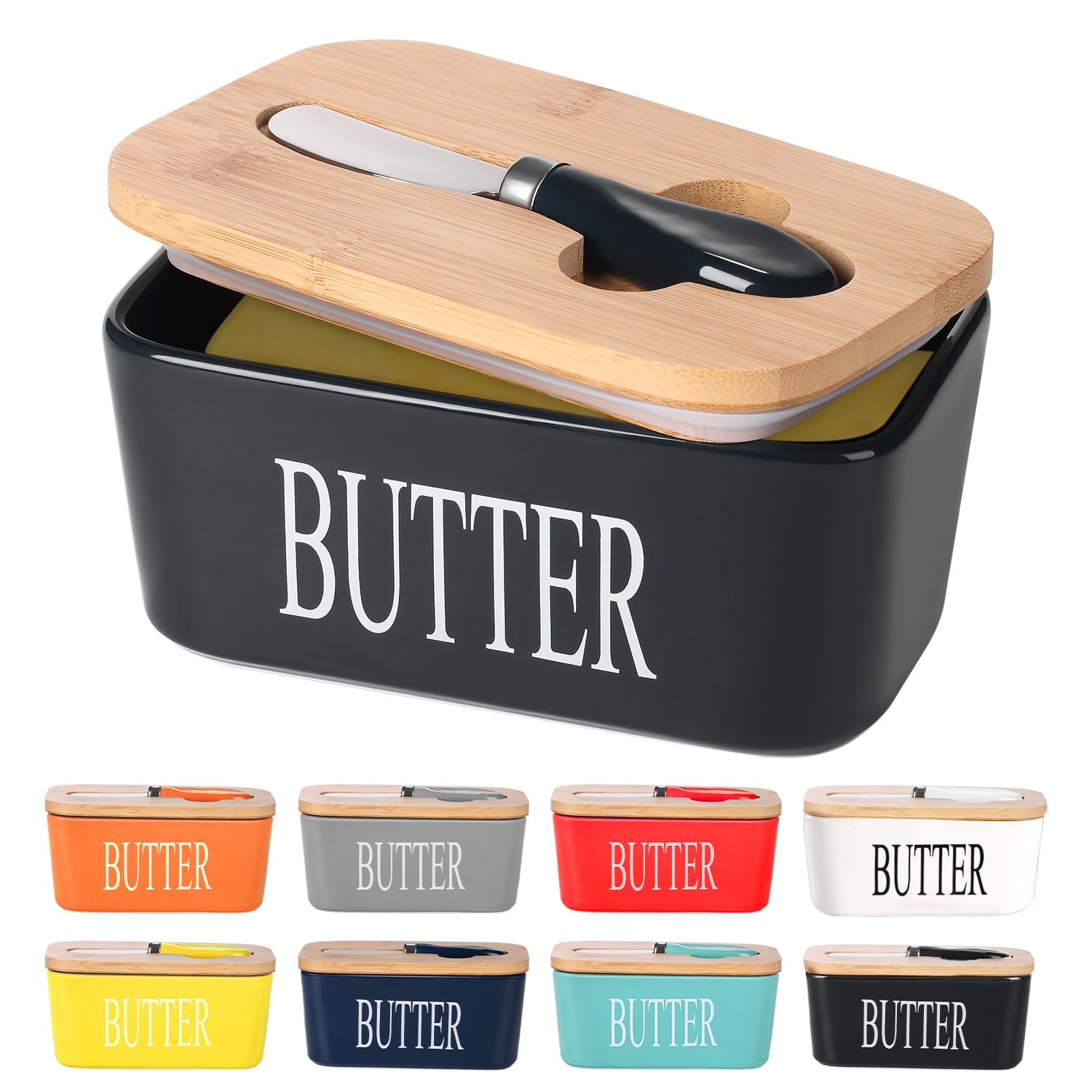 Lesige Ceramic Butter Dish with Bamboo Lid