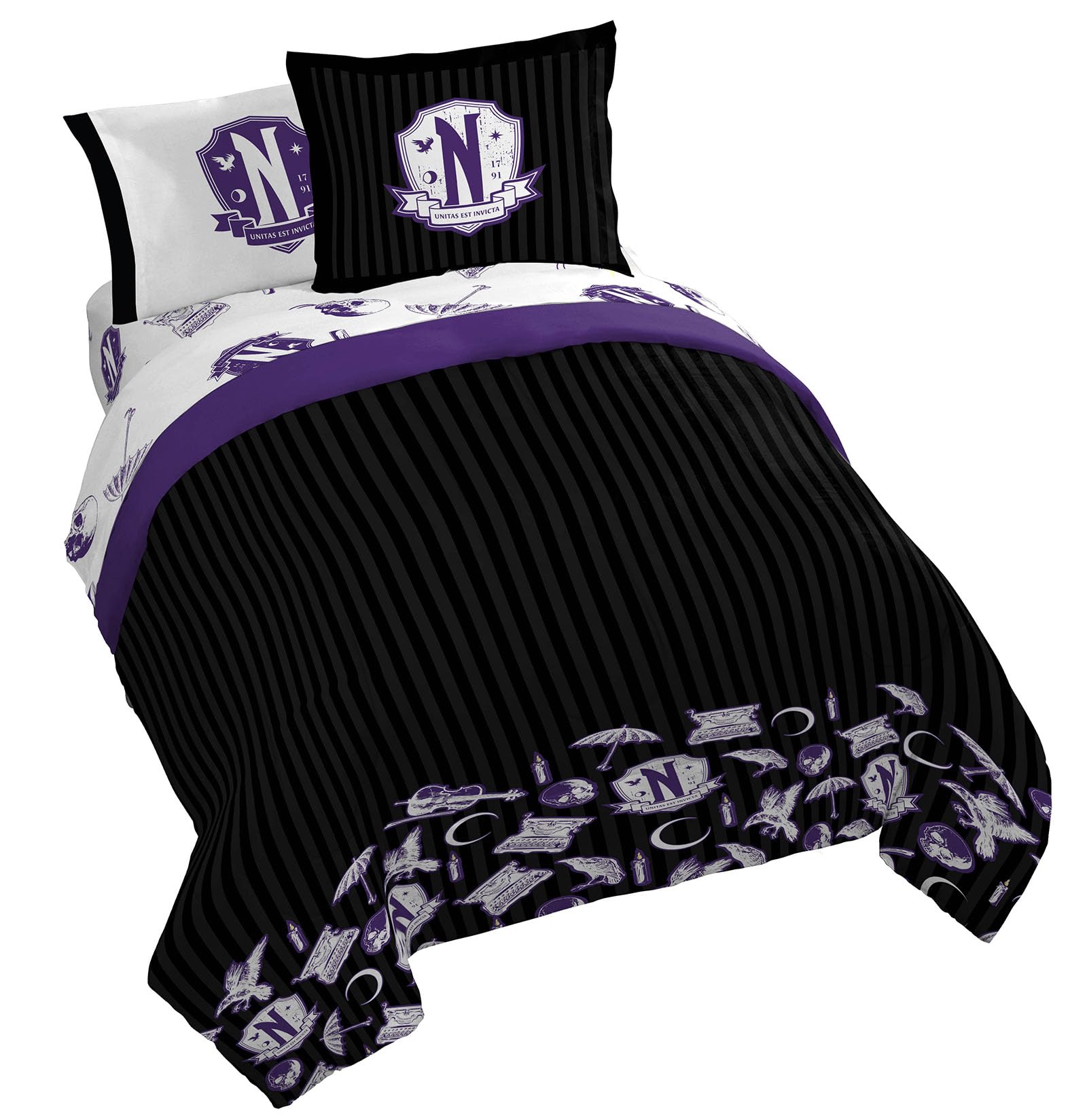 Jay Franco Wednesday Addams 7‑Piece Queen Comforter Set — Sheets & Shams Included