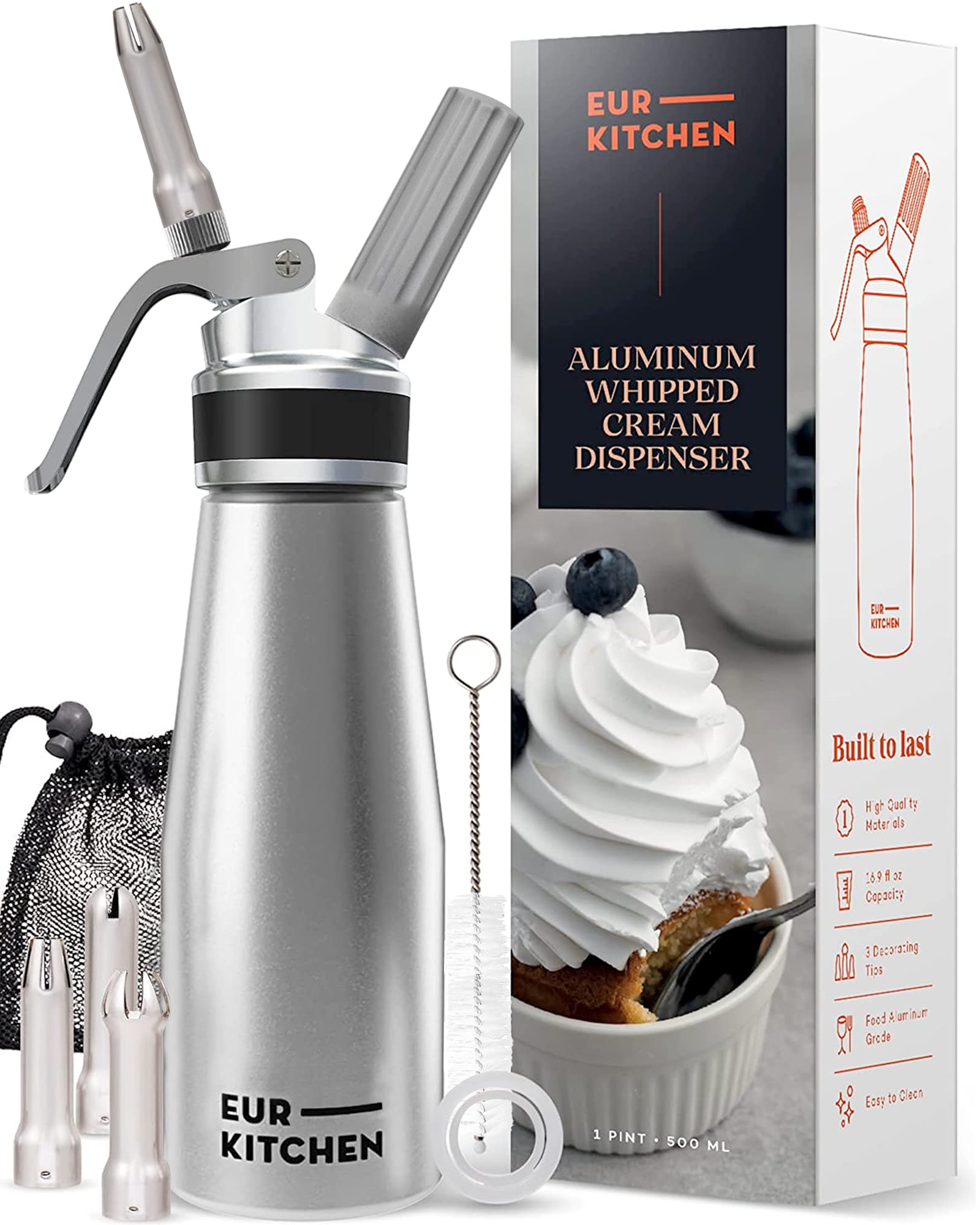 EurKitchen 1-Pint Aluminum Dispenser (Silver)