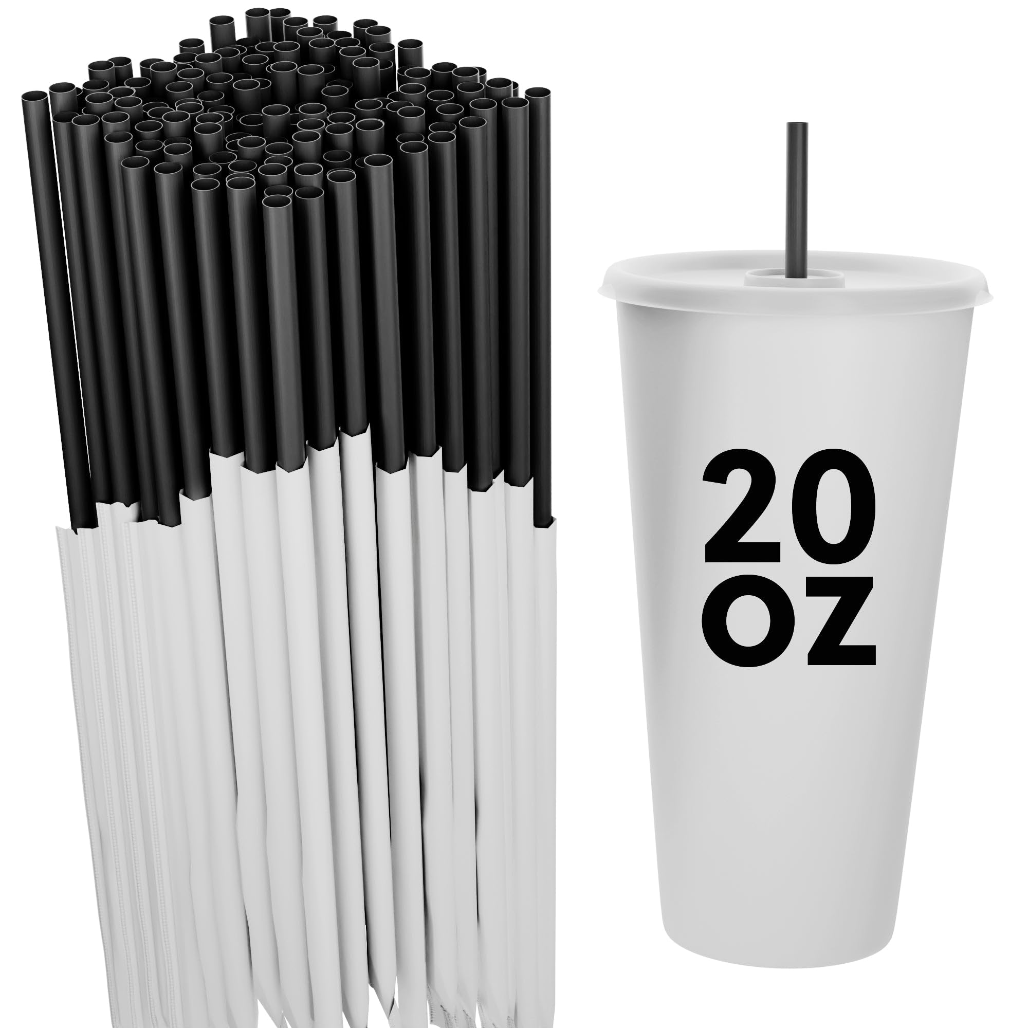 Individually Wrapped Plastic Drinking Straws (Black, 500 Pack)