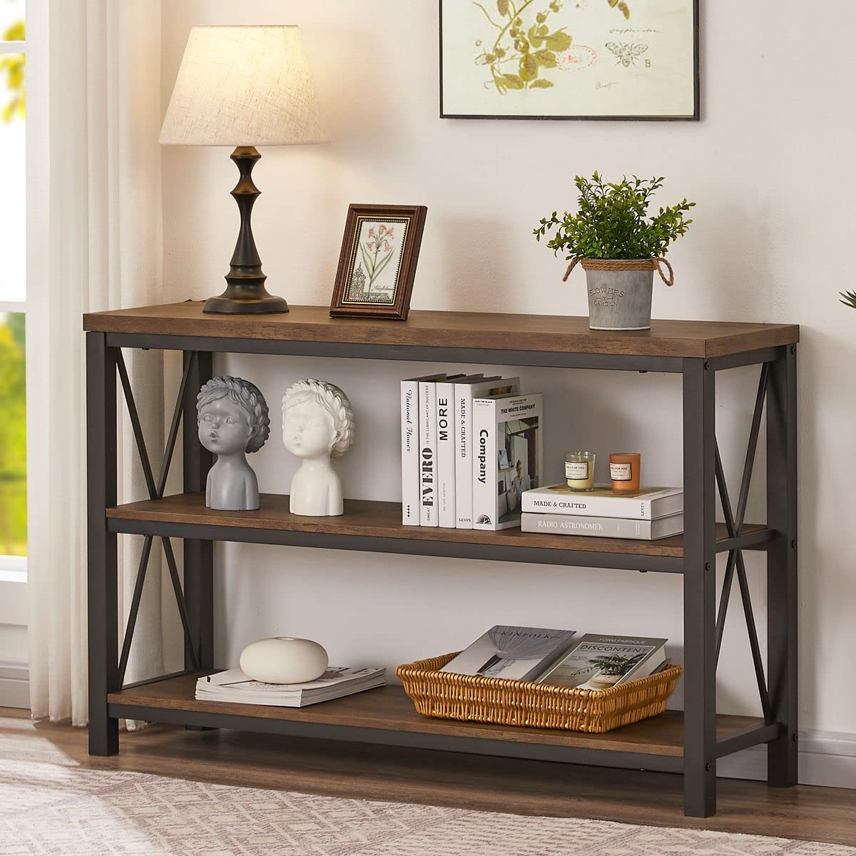 BON AUGURE Rustic Console Table (47", 3-Tier)