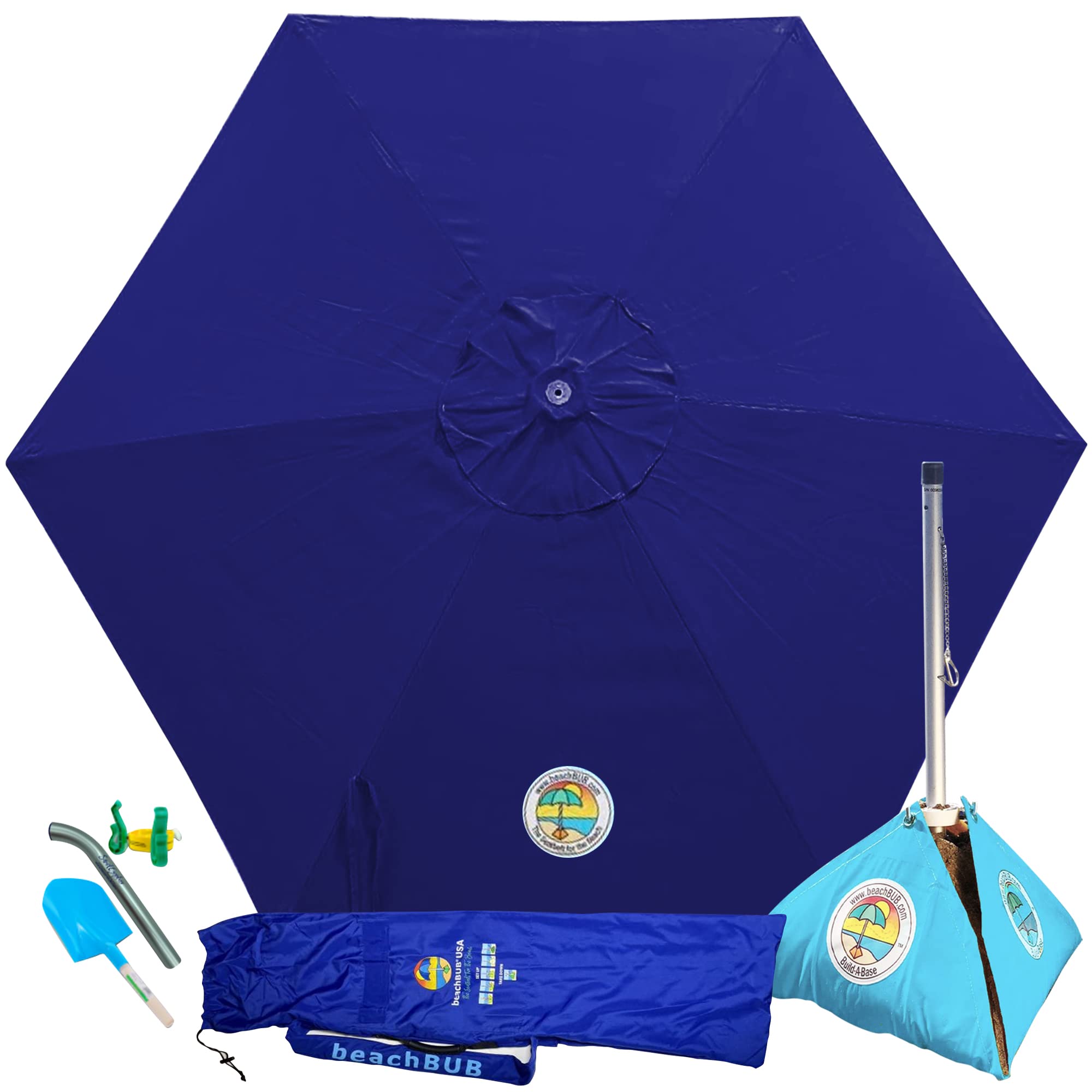 BEACHBUB All-In-One Beach Umbrella System — Deep Ocean Blue