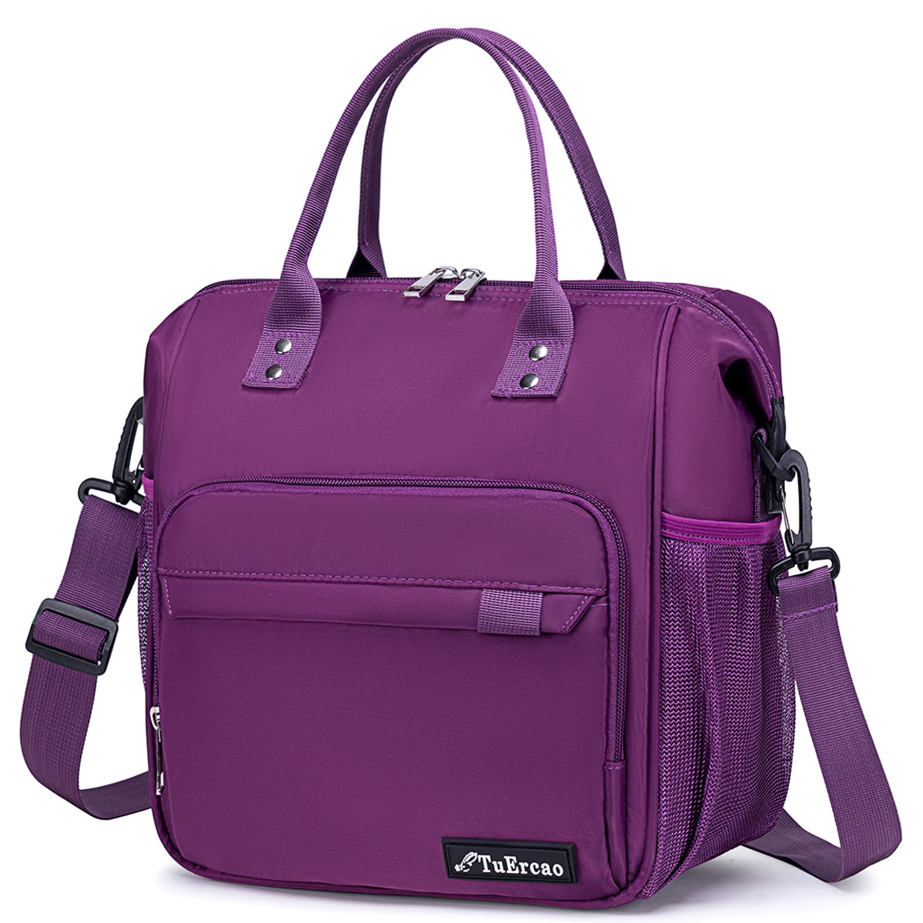 TuErcao Purple Insulated Lunch Bag — Multiple Pockets, Leakproof Lining
