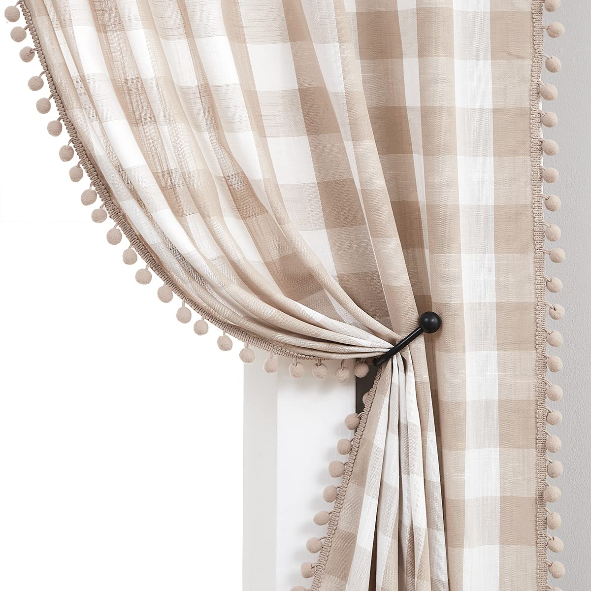 Treatmentex Pom-Pom Buffalo Check Curtains