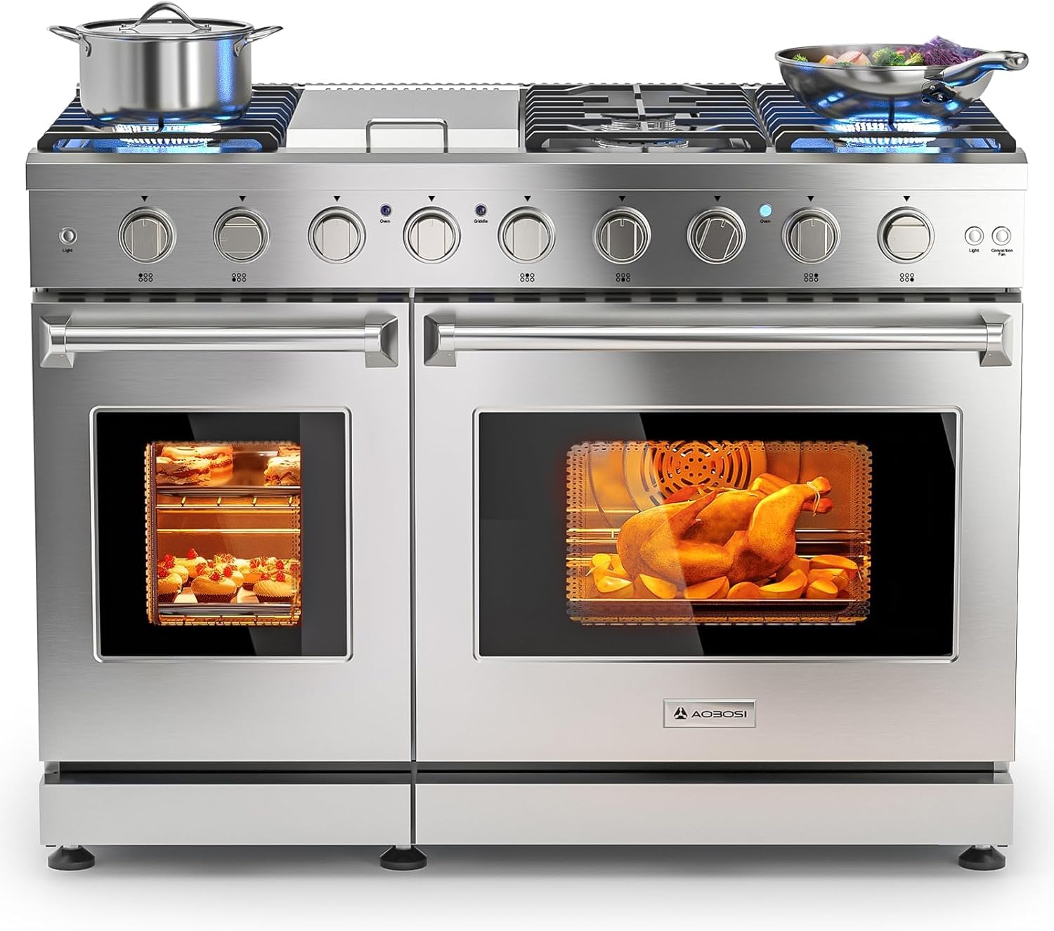 AAOBOSI 48-inch 6-Burner Double Oven Gas Range