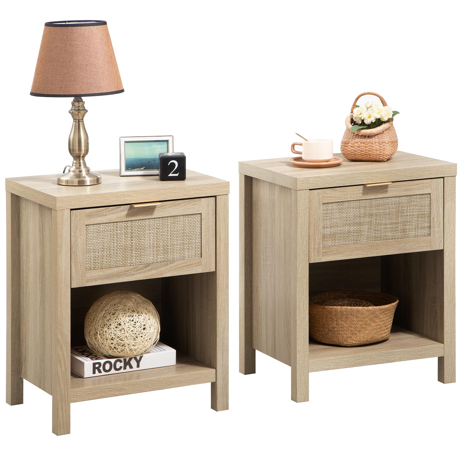 SICOTAS Rattan Nightstand (Set of 2)